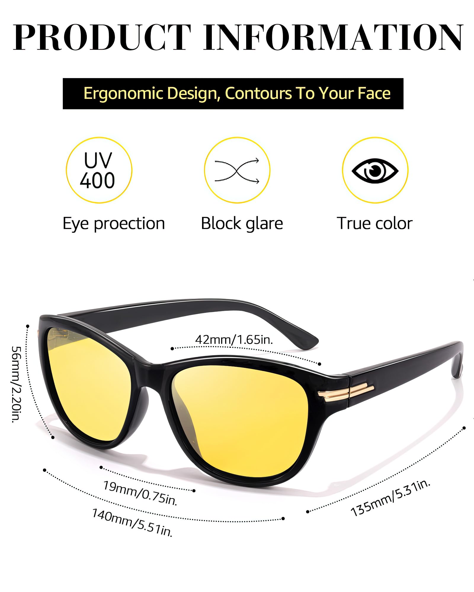 FIMILU Polarized Night Vision Driving Glasses for Women - Anti Glare Yellow Tinted Lens, Trendy Designer Eyewear for Night Driving & Low Light Conditions - Perfect for Commuting, Road Trips and Evening Activities