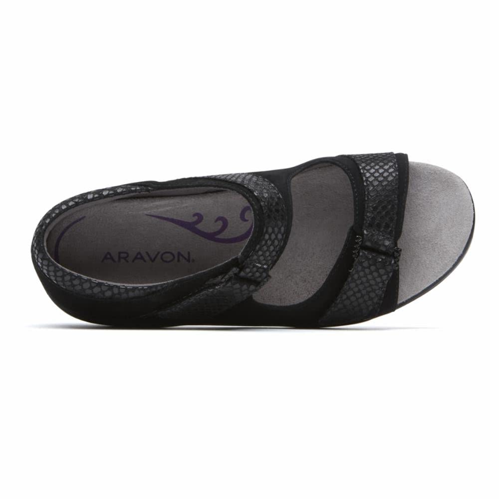 Aravon Women's Duxbury Two Strap Wedge Sandal - Comfortable Casual Shoes for Walking, Travel & Summer Outfits | Slip-Resistant & Supportive Footwear for Women