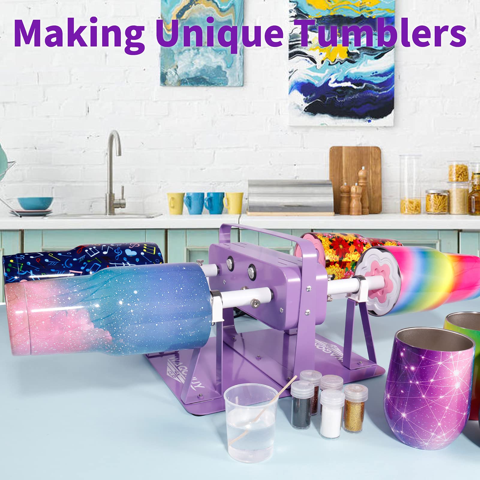 4 Cup Turner for Epoxy Tumbler Crafts - Professional Silent Spinner with 4 Independent Switches & Cooling Holes (Includes 2 Insert Foams) - Perfect for DIY Resin Tumblers, Clockwise/Counterclockwise Rotation for Seamless Coating
