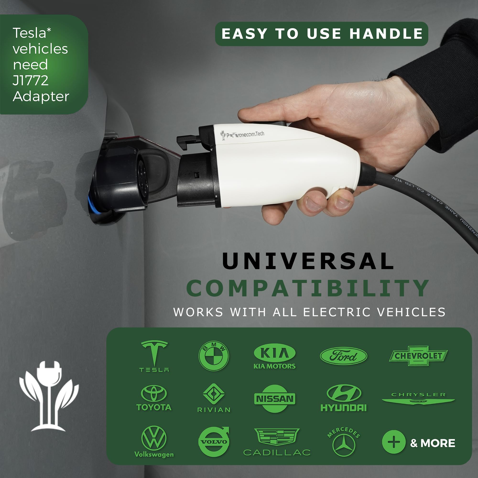 PRIMECOM Level 2 EV Charger 16A 240V - Portable Smart Car Charger for Home & Travel (30ft)