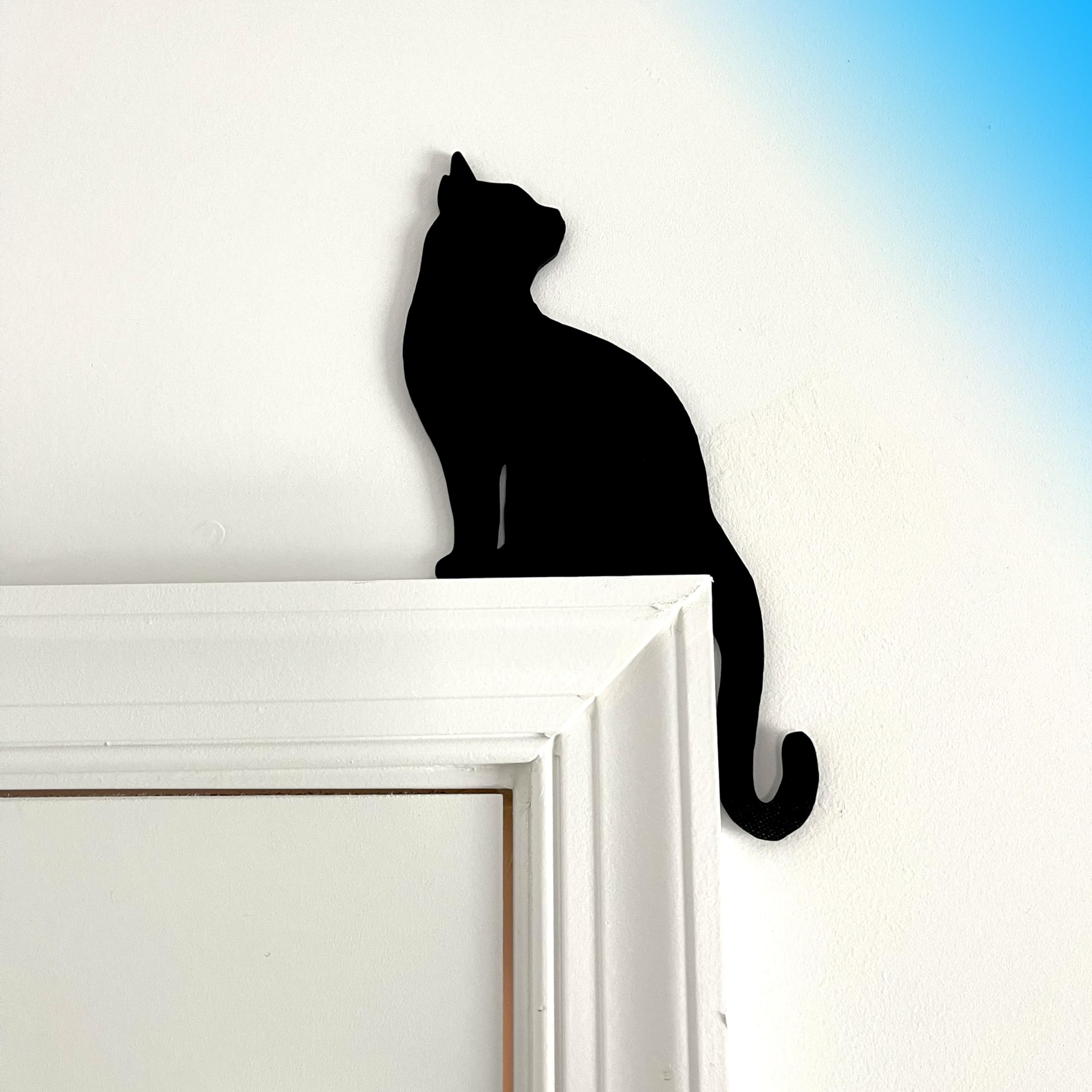 Black Cat Sitting Door Topper - Farmhouse Style Cat Lover Gift - Window Sill & Over The Door Decor for Home, Office, or Nursery - Perfect Halloween & Christmas Decoration