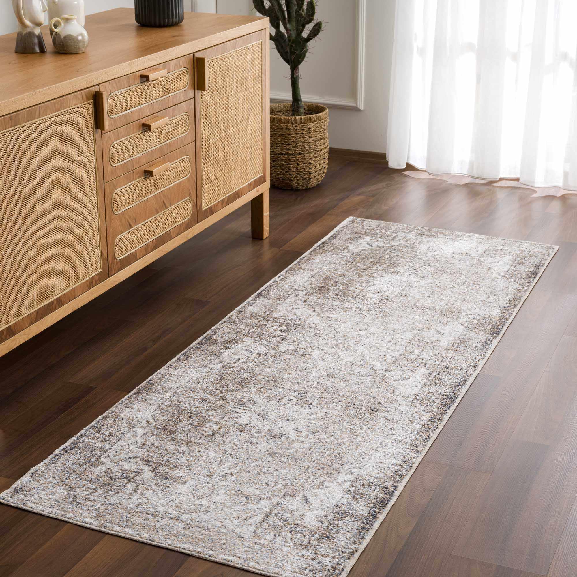 Hauteloom Hera Washable Area Rug for Living Room & Bedroom - Soft, Durable, Stain Resistant - Blue, Brown, Beige - 6'7