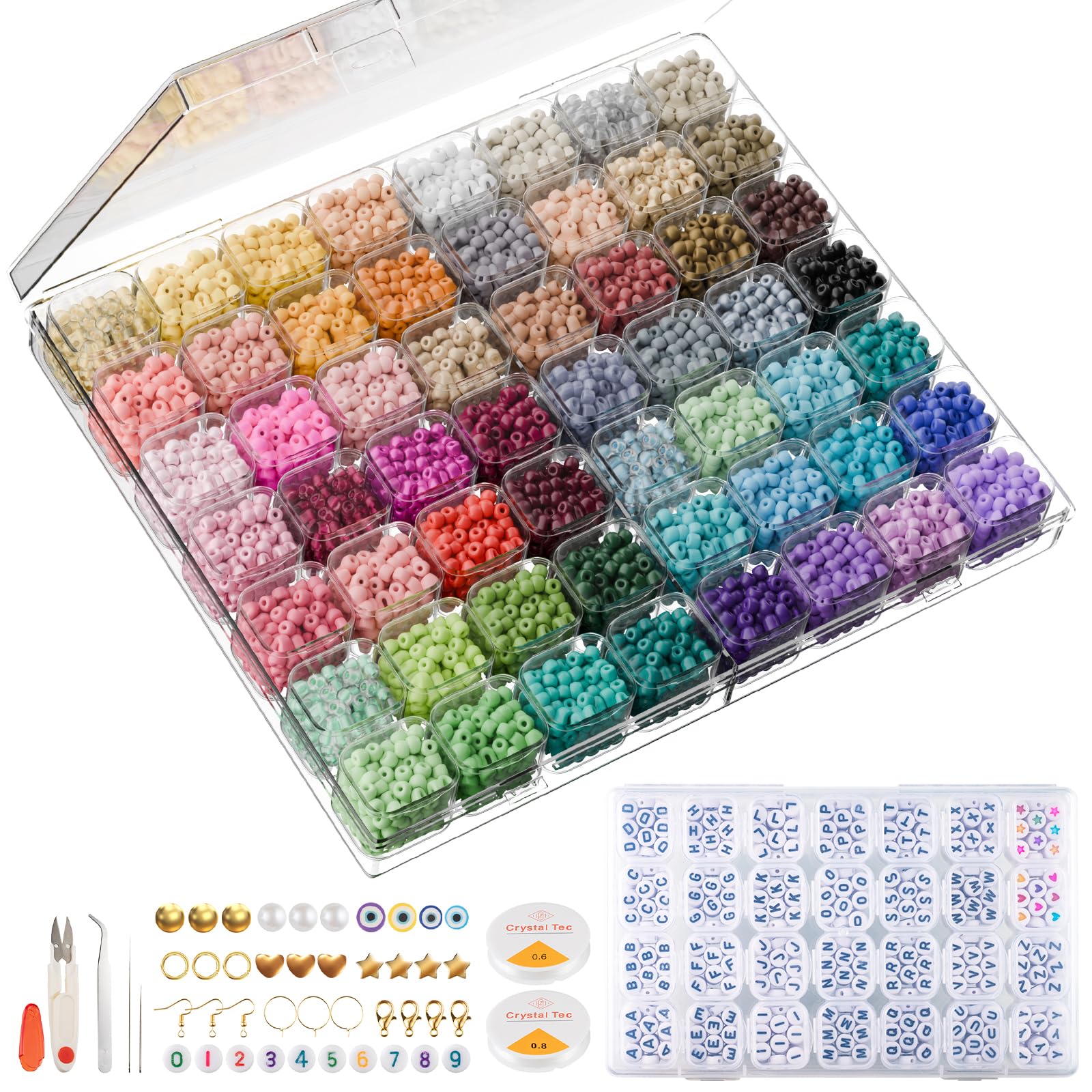 4mm Glass Seed Beads Kit - 56 Colors 6000pcs Tiny Beads with Jewelry Making Accessories for DIY Bracelets, Necklaces & Craft Projects - Perfect for Handmade Jewelry, Gifts and Creative Art Designs