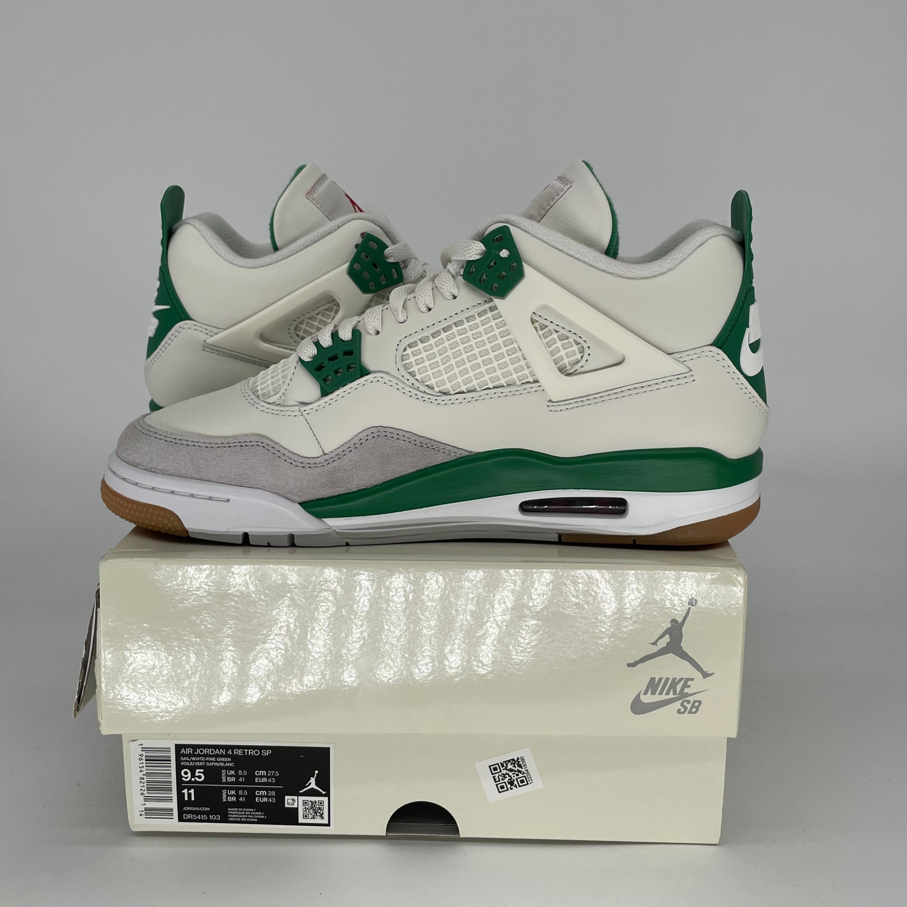 AIR JORDAN 4 SB PINE GREEN Sneakers - Men's Size 9.5/Women's Size 11 - Style DR5415-103 - Retro Basketball Shoes for Streetwear & Skateboarding Fashion