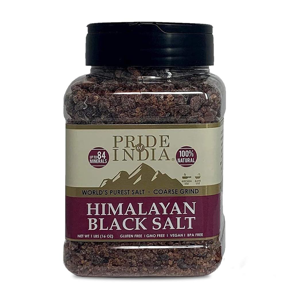 Himalayan Black Salt (Kala Namak) - Coarse Grind, 1 Pound (16oz) - 84+ Minerals - Vegan & Gluten-Free - Perfect for Cooking, Faux Egg Recipes, Vegan Scramble - Ideal for Home Kitchens, Restaurants & Spice Grinders
