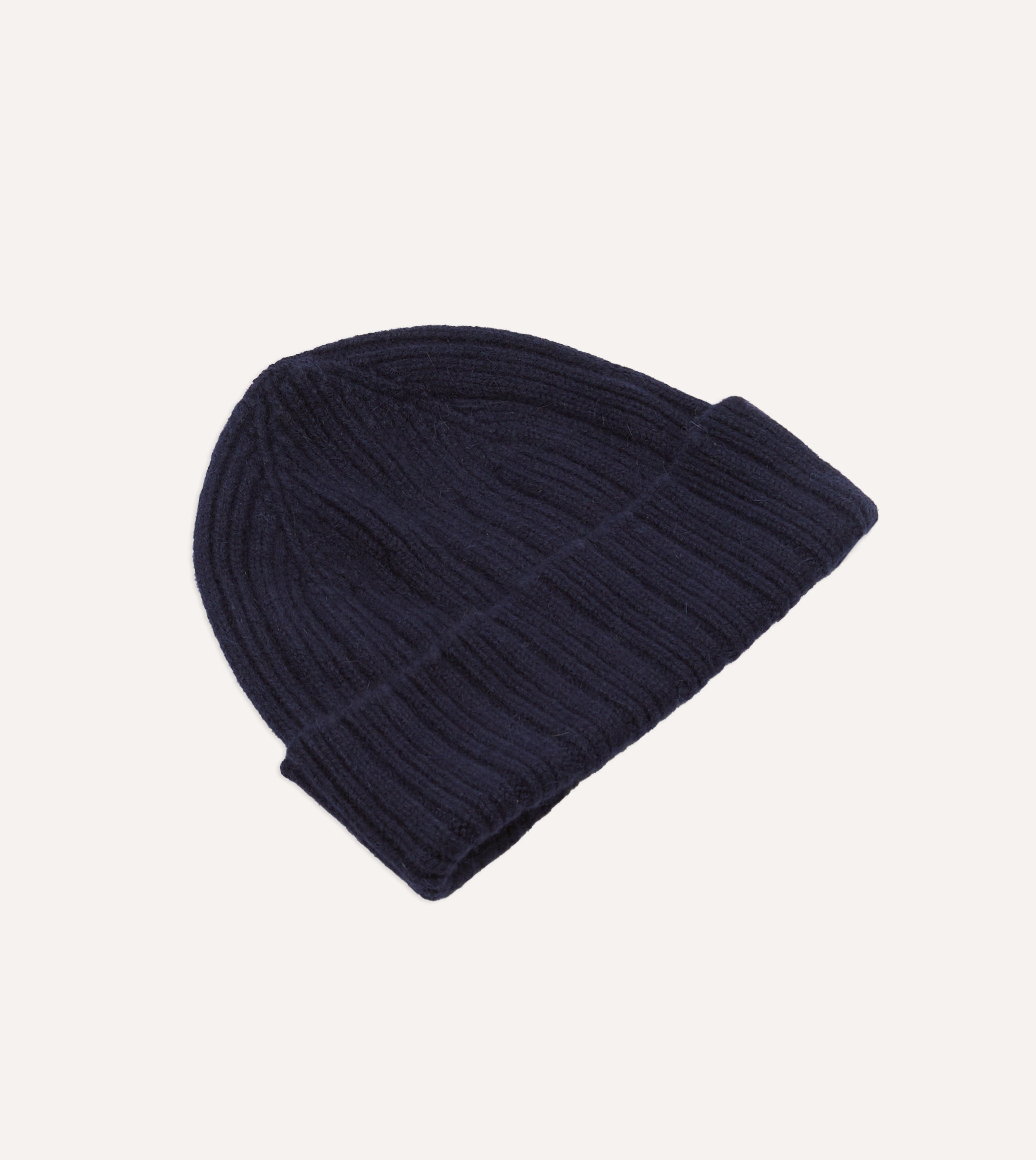 Navy Blue Angora Lambswool Ribbed Knit Beanie Hat for Women & Men - Winter Warm Fleece Lined Skull Cap for Outdoor Activities, Skiing, Hiking and Cold Weather