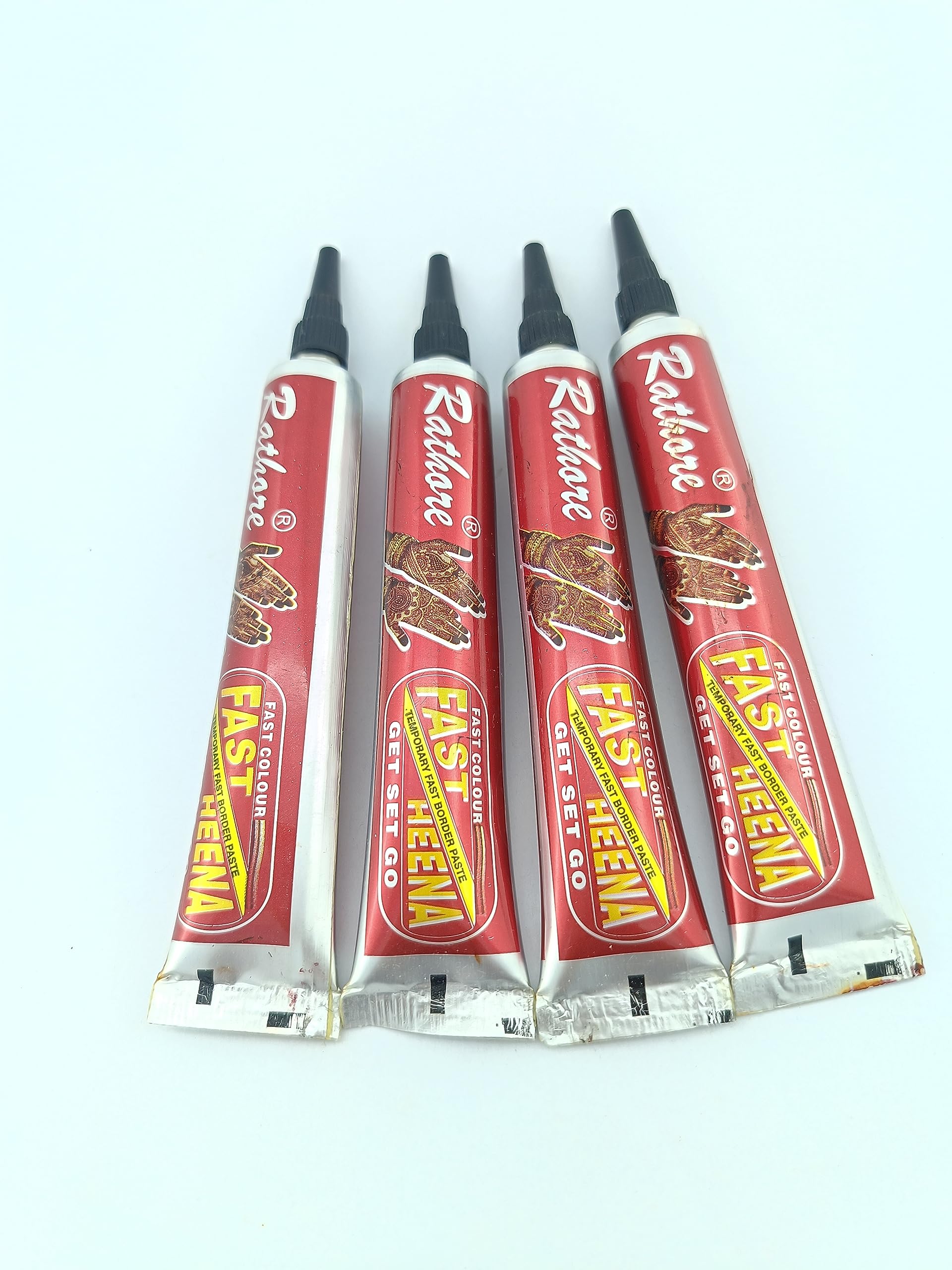 Premium Red Henna Cone (Pack of 4) - Fast-Drying Natural Mehndi Tattoo Paste for Hands & Feet - Perfect for Weddings, Festivals & Body Art