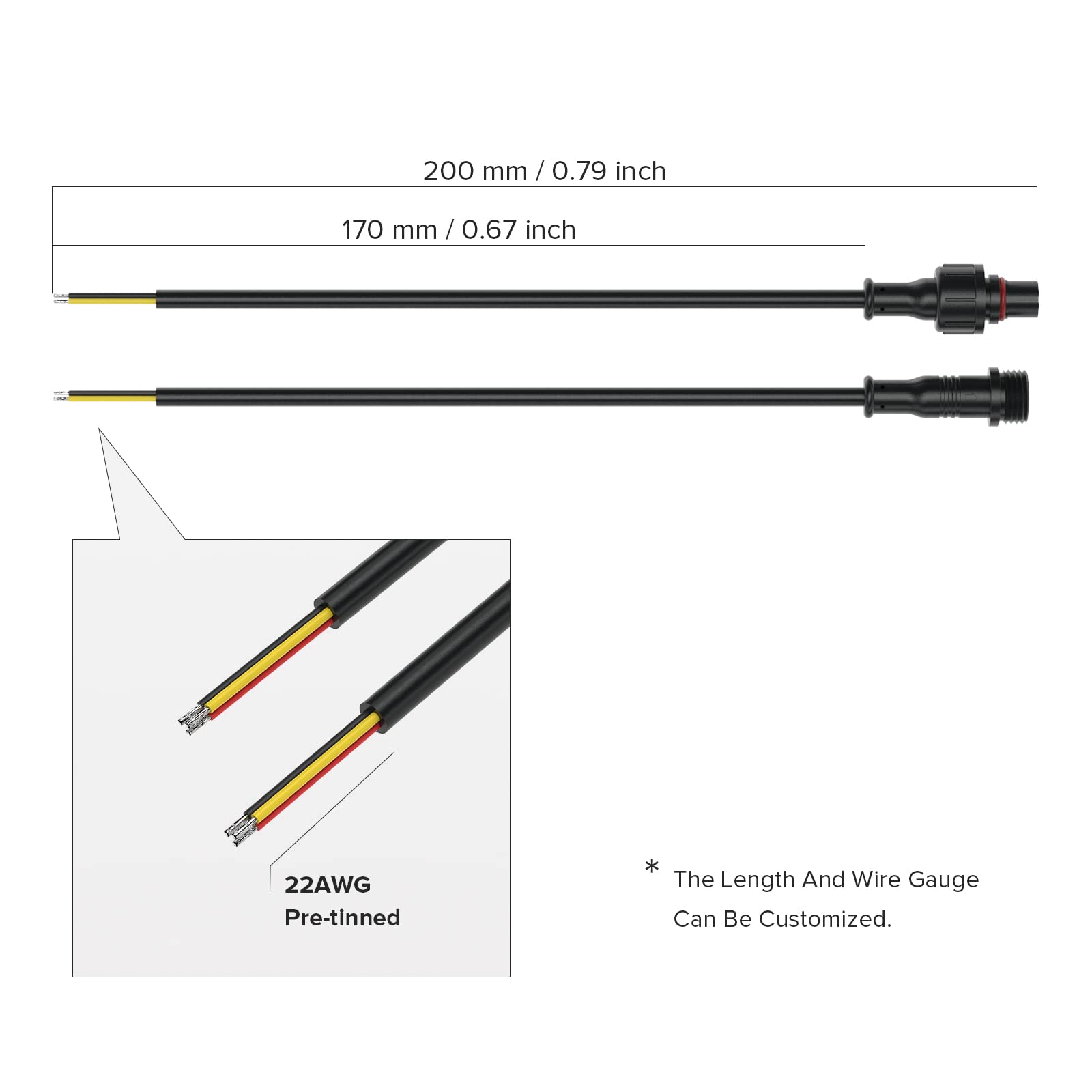 3 Pin IP65 Waterproof Electrical Connector 22AWG - Male & Female 7.87in/20cm Extension Cable for LED Strip Lights - Perfect for Cars, Trucks, Boats, RV, Indoor & Outdoor Lighting - 15mm Nut Small Size (3 Pairs)