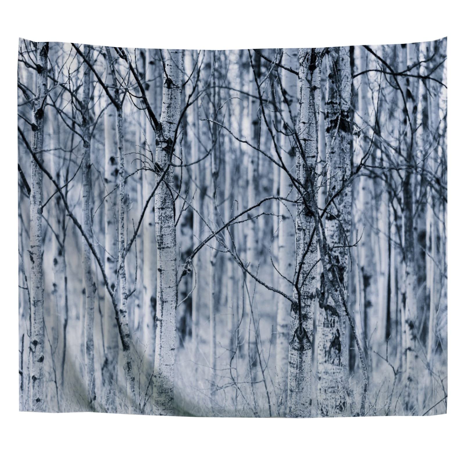 A.Monamour Black and White Aspen Forest Tapestry - Spring Tree Trunks Wall Hanging Decor (180x200cm) for Bedroom, Living Room, Dorm - Nature-Inspired Fabric Wall Art & Room Divider