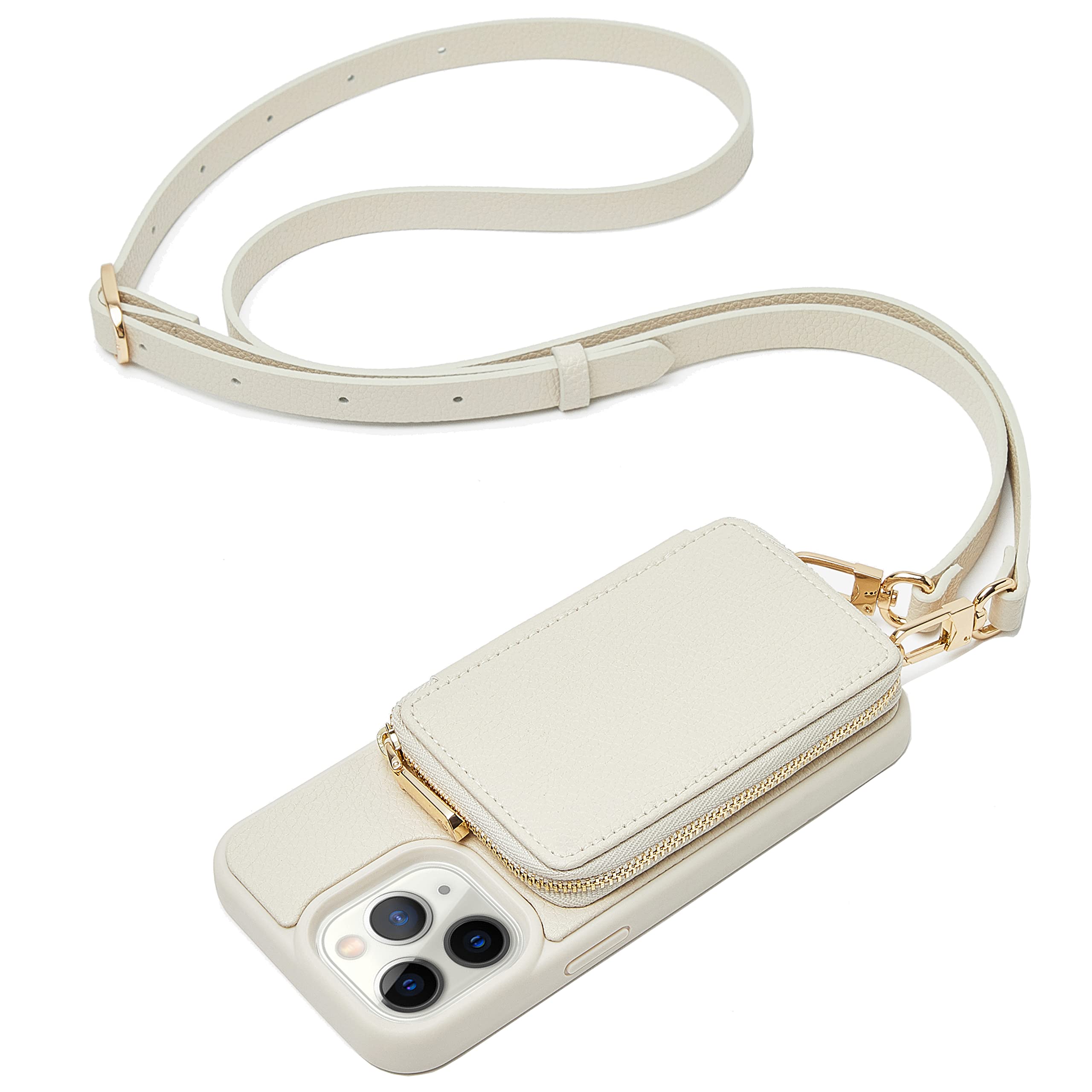 ZVE iPhone 11 Pro Max Wallet Case with Card Holder & Wrist Strap - RFID Blocking Leather Crossbody Phone Purse for Women (6.5 inch, 2019 Model, Beige) | Perfect for Shopping, Travel & Everyday Use