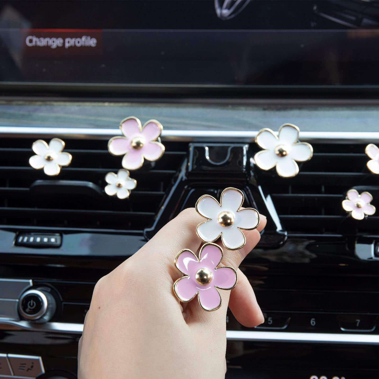 8PCS Whaline Daisy Flower Car Air Vent Clips with Fragrance Pads - Pink & White Car Air Freshener Decor, Cute Car Accessories for AC Vents - Perfect for Freshening Your Car, Office or Home Interior