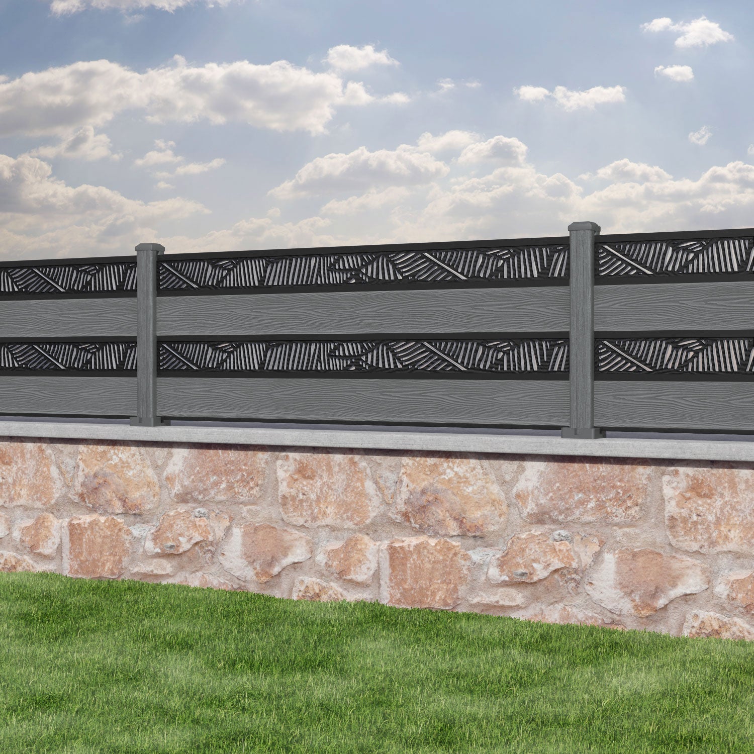 Classic Feather Split Screen Fence Panel - Mid Grey Composite Privacy Fence with Sturdy Posts | Perfect for Backyard, Garden, and Patio Privacy Screening