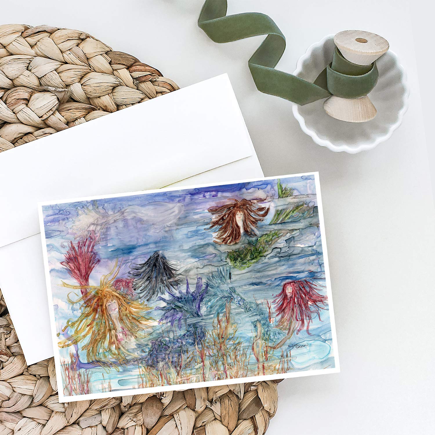 Abstract Mermaid Water Fantasy Greeting Cards & Envelopes - Pack of 8 Blank A7 Note Cards (5x7 Inches) | Whimsical Stationery for Birthdays, Thank You Notes & Special Occasions