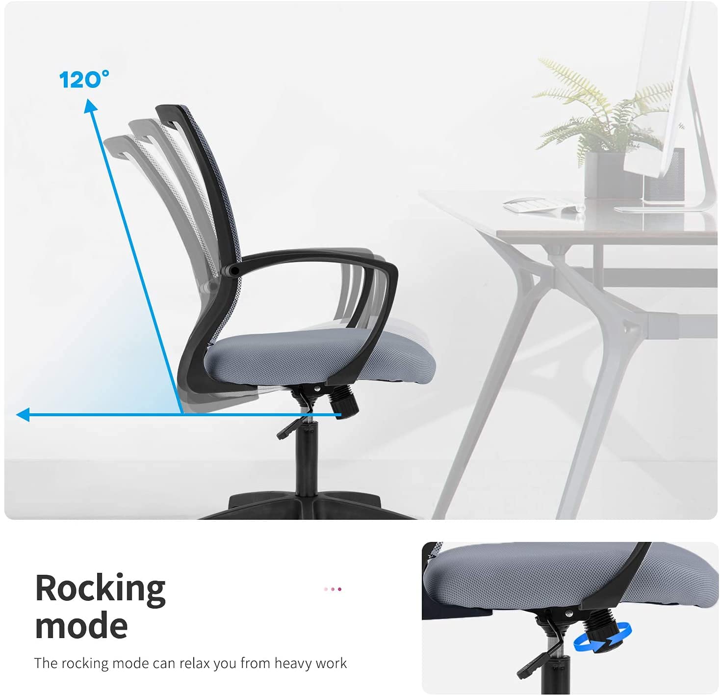 Ergonomic Mesh Office Chair with Lumbar Support - Adjustable Height Swivel Computer Desk Chair for Home & Office - Mid Back Task Chair with Rolling Wheels for Women & Adults (Grey) - Perfect for Long Work Hours, Gaming, and Remote Work Setup