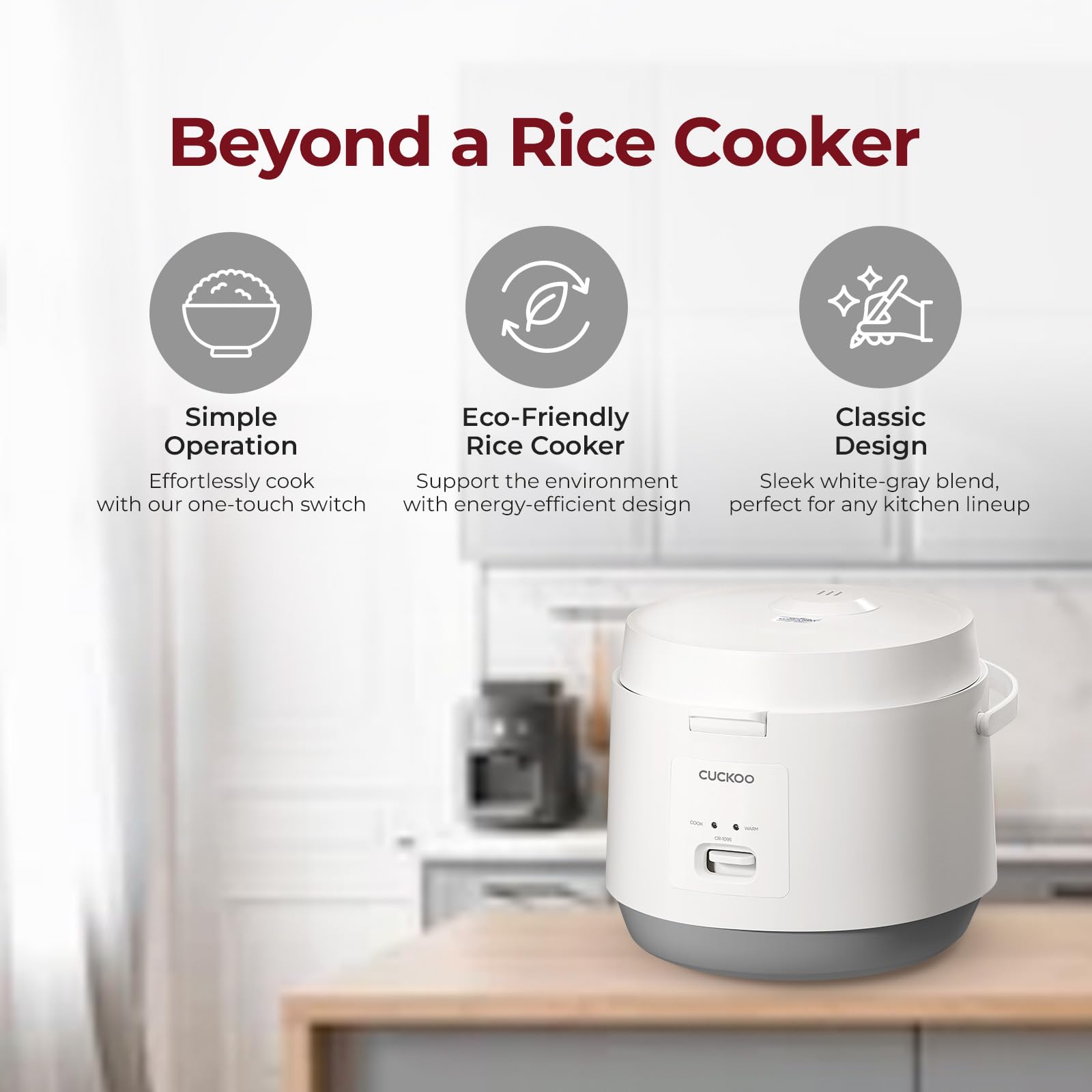 CUCKOO CR-1095 10-Cup Uncooked / 20-Cup Cooked Rice Cooker with Nonstick Inner Pot & Warmer - White | Perfect for Family Dinners, Meal Prep & Small Gatherings