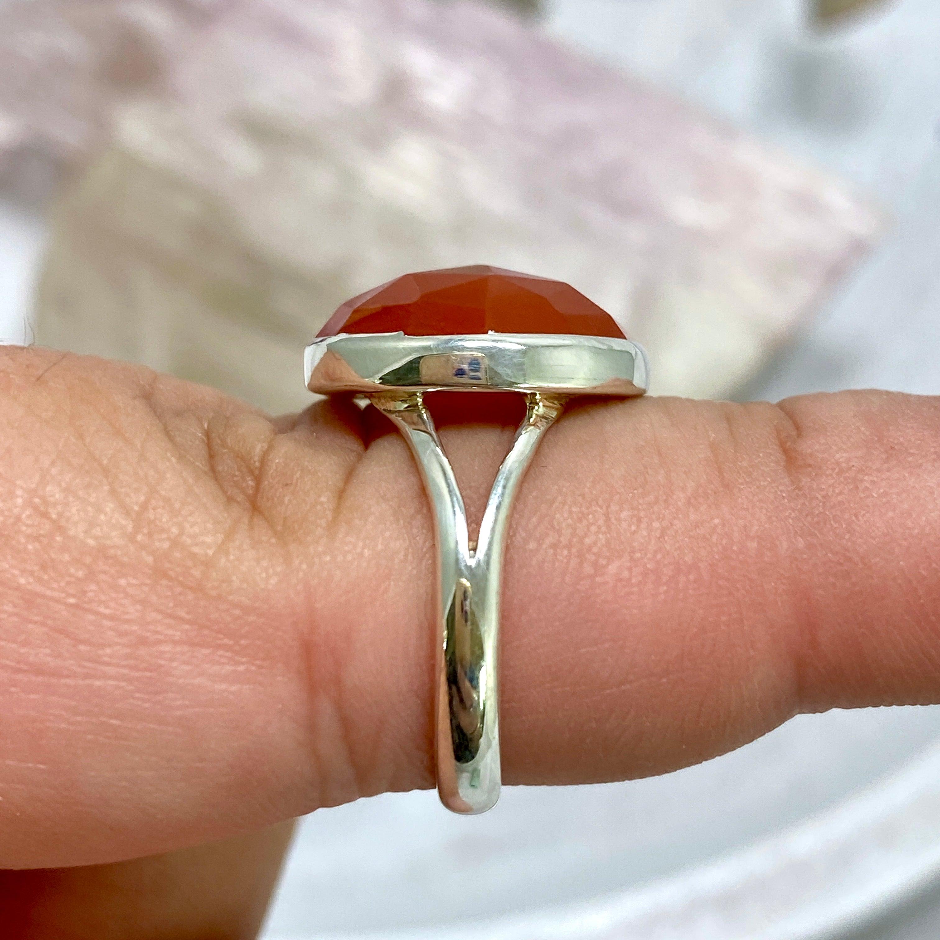 Natural Carnelian Oval Faceted Ring for Women Size 8 - KRGJ2121 | Elegant Bohemian Jewelry for Everyday Wear & Special Occasions