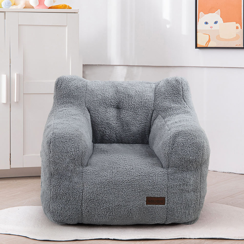 MAXYOYO Kids Sherpa Bean Bag Chair - Soft Teddy Lazy Sofa for Boys & Girls, Grey - Cozy Reading Nook & Playroom Seating for Children's Bedroom