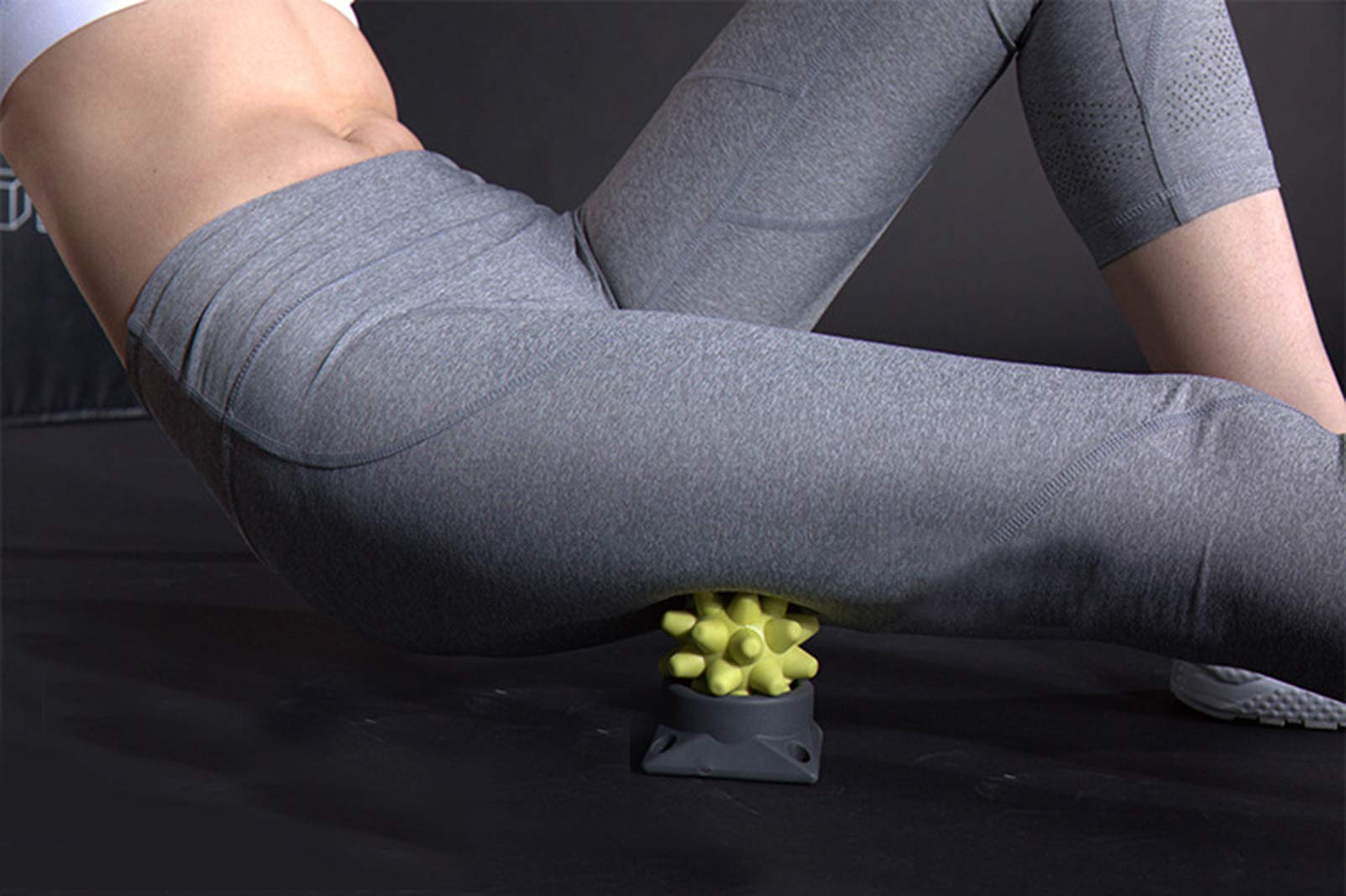 Deep Tissue Massage Ball with Spikes - Foot & Back Massager for Plantar Fasciitis Relief, Spiked Roller Ball with Removable Base for Muscle Pain - Perfect for Home, Gym & Office Use (Yellow with Ball Base)