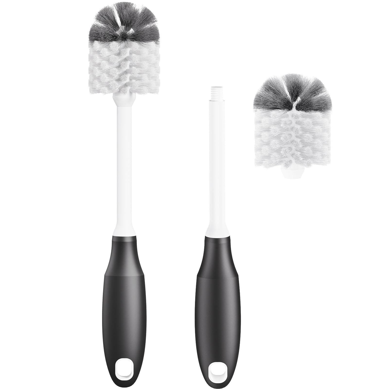 **Baby Bottle Brush Cleaner with Long Handle & Replaceable Head - 2 Pack Black - Perfect for Washing Bottles, Cups, and Glasses - Ideal for Nurseries, Kitchens, and Travel**