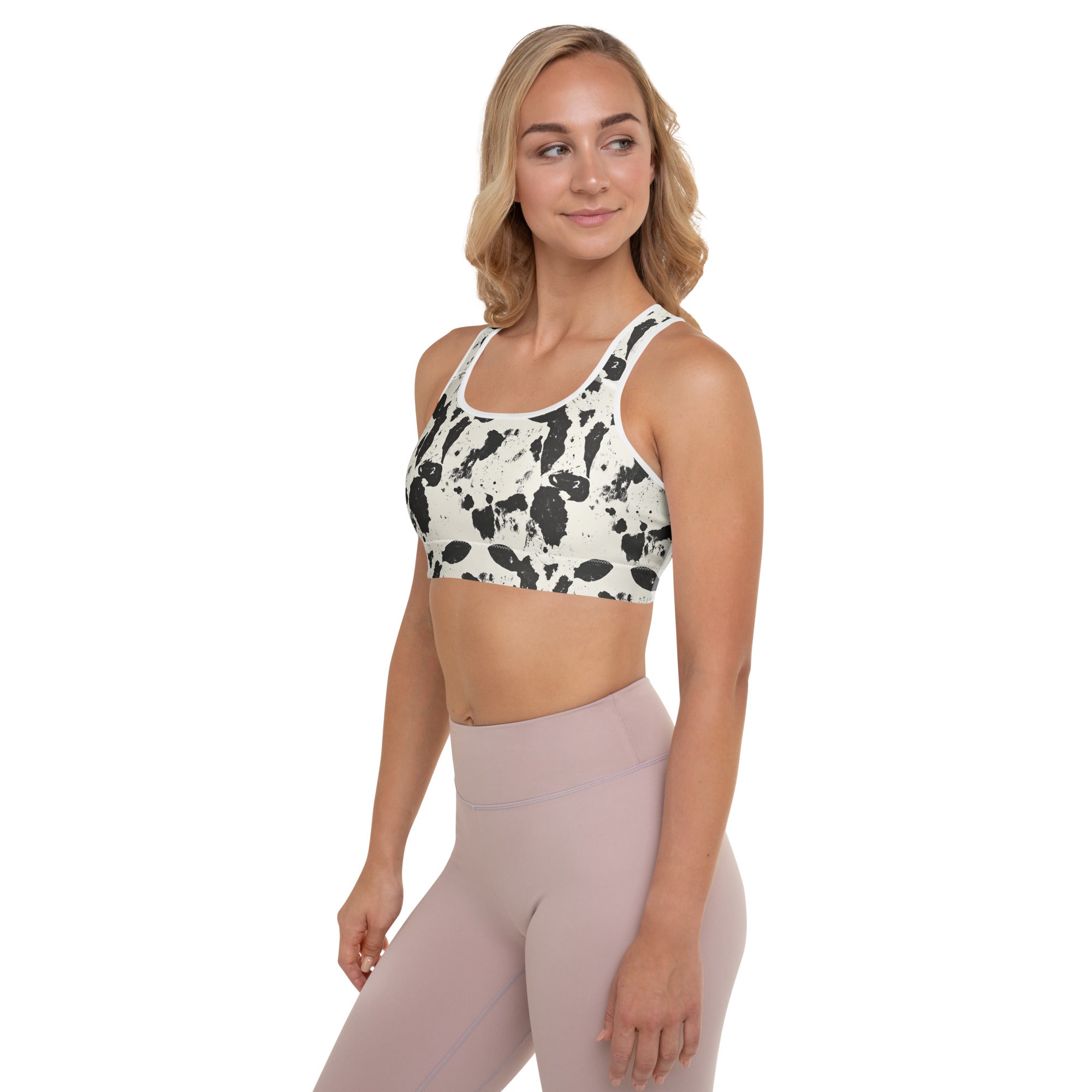 Grunge Black Spots Padded Sports Bra for Women - High Impact Workout, Running, Yoga & Gym - Comfortable Support & Stylish Design
