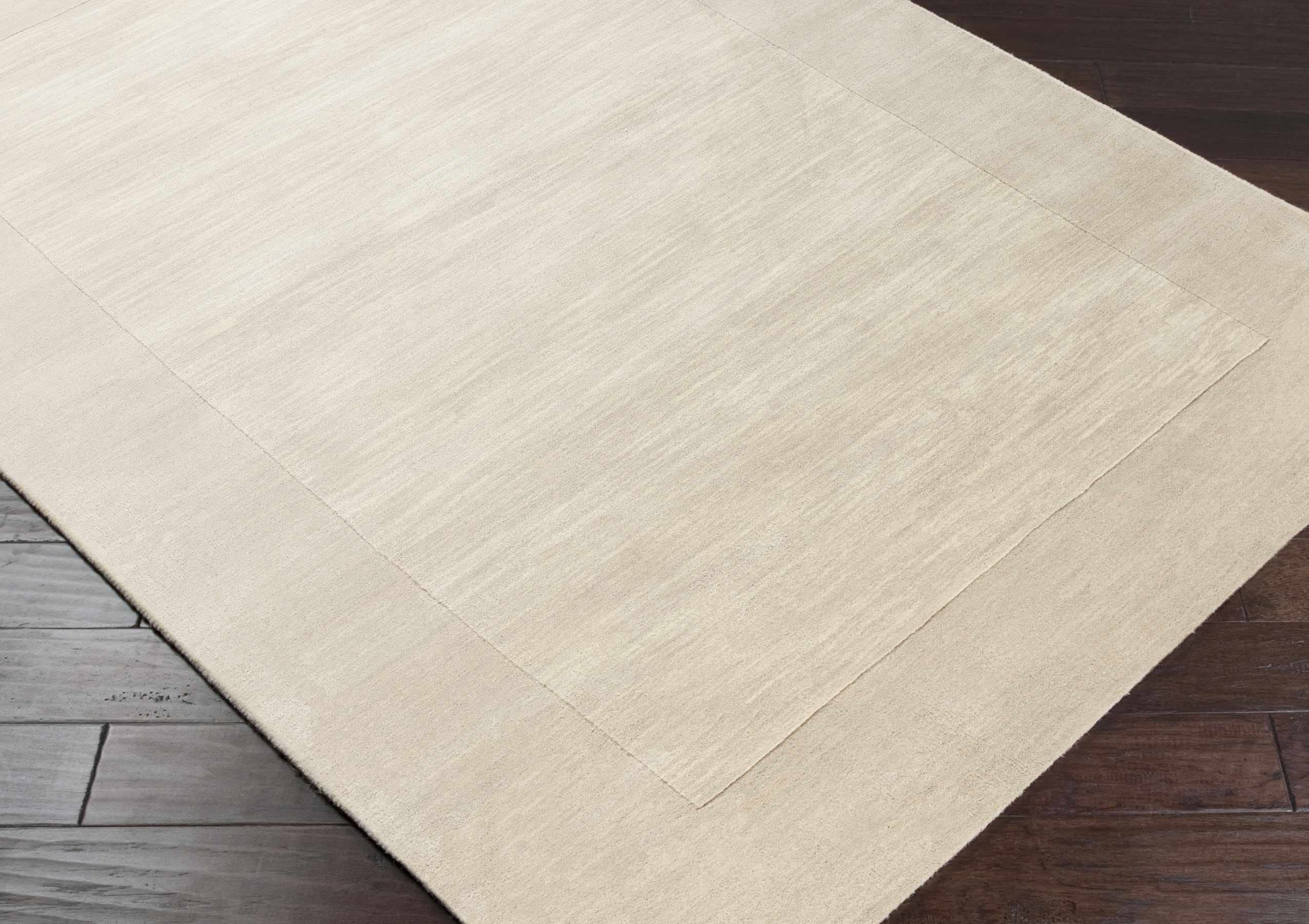 Hauteloom Ronkonkoma Wool Area Rug for Living Room & Bedroom - Solid Beige with Border - 8' x 11' - Soft & Durable - Perfect for Cozy Home Decor