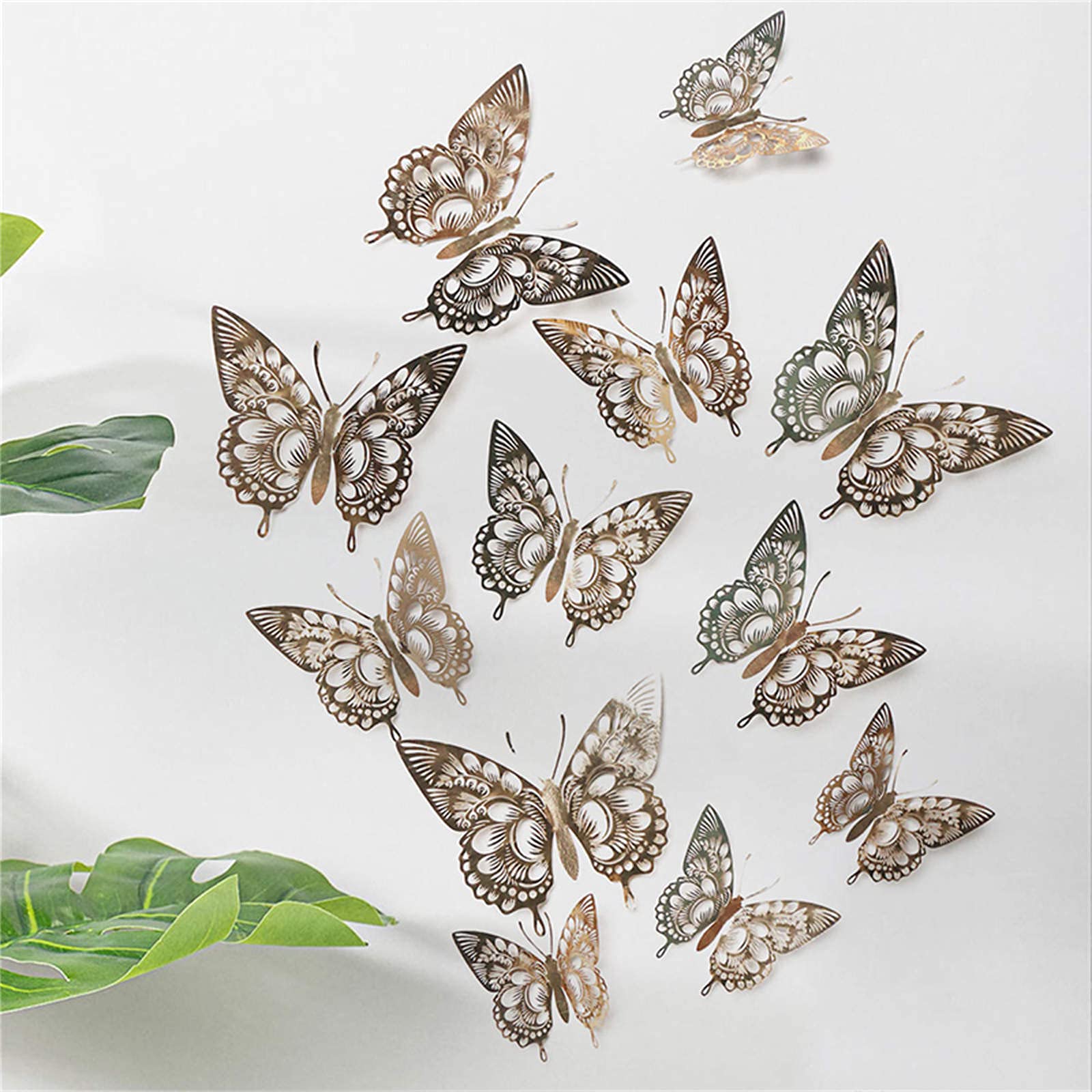 3D Gold Butterfly Wall Decals - 12Pcs in 3 Sizes & 4 Styles, Removable Stickers for Wall Decor, Room Murals, Party Cake Decoration, Metallic Fridge Stickers - Perfect for Kids Bedroom, Nursery, Classroom, Wedding Decor & DIY Gifts (Home Decor, Birthday Party, Baby Shower)