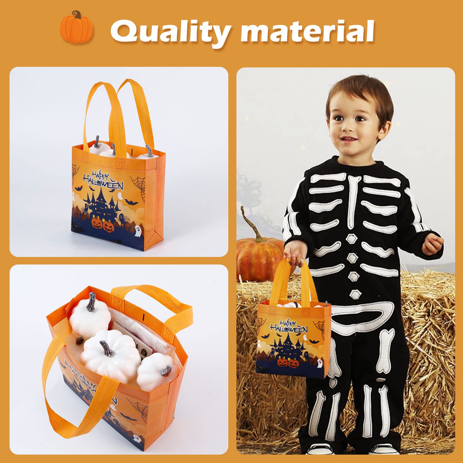 16 Pack Reusable Halloween Trick or Treat Bags with Handles - Cute Halloween Party Favor Bags for Kids, Candy Collection & Gift Giving - Perfect for Trick-or-Treating, Classroom Parties & Halloween Events