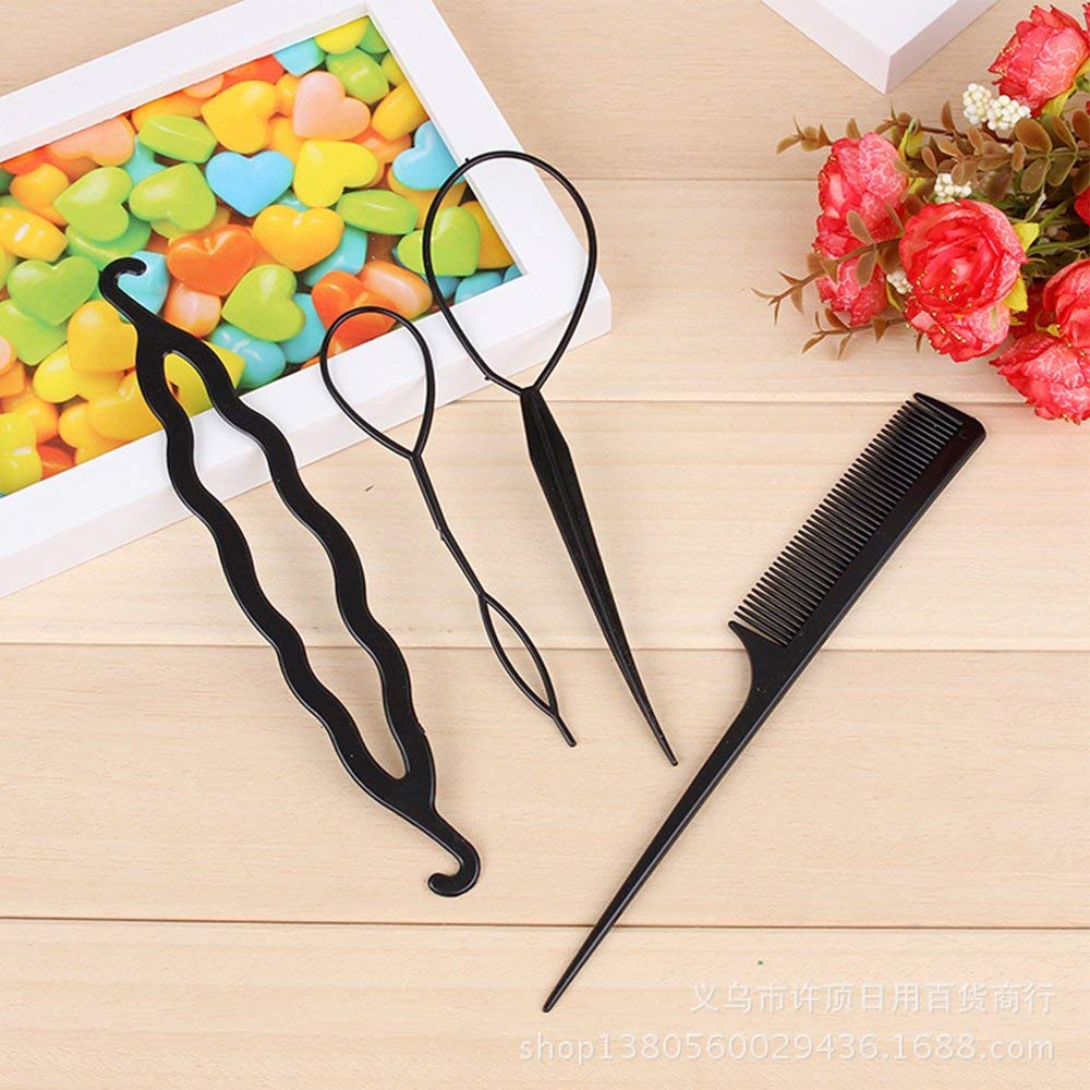 GuruEmbellish 4Pcs Hair Twist Styling Clip Stick Pin Bun Braid Maker Kit - Black Hair Styling Tools for Women & Girls | Perfect for Updos, Ponytails & Everyday Hairstyles