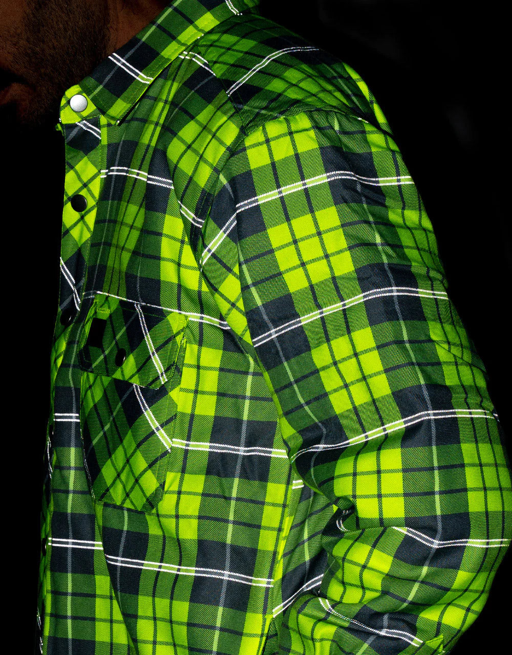 FORCEFIELD Hi-Vis Plaid Quilted Flannel Shirt Jacket with Reflective Striping - Safety Workwear for Construction, Outdoor & Night Activities - 024 LC53QF HVRS