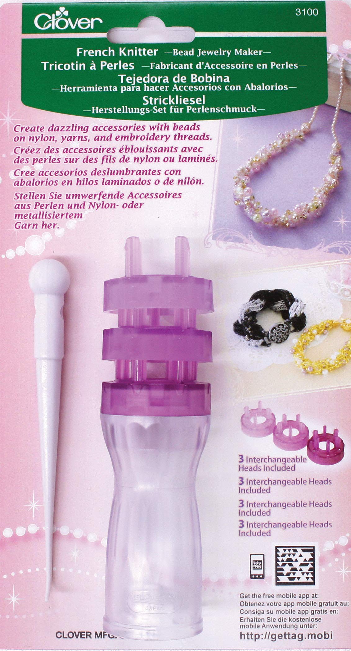 Clover 3100 French Knitter Bead Jewelry Maker with 3 Interchangeable Heads - DIY Craft Tool for Bracelets, Necklaces & Accessories - Multicolor, 5