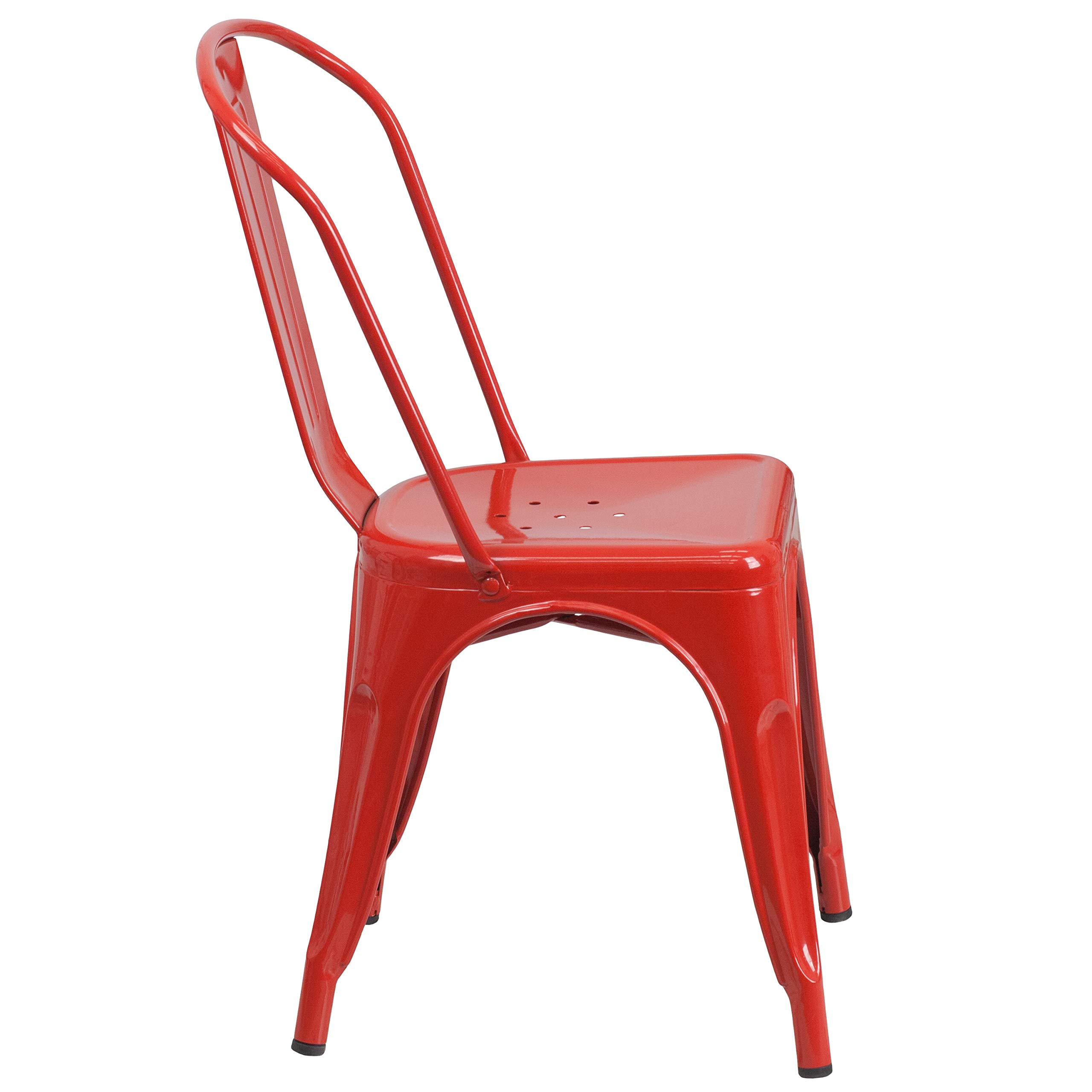 Emma & Oliver 4-Pack Red Metal Stackable Indoor Outdoor Chairs - Durable Bistro & Restaurant Dining Chairs for Patio, Cafe, Garden & Home Decor