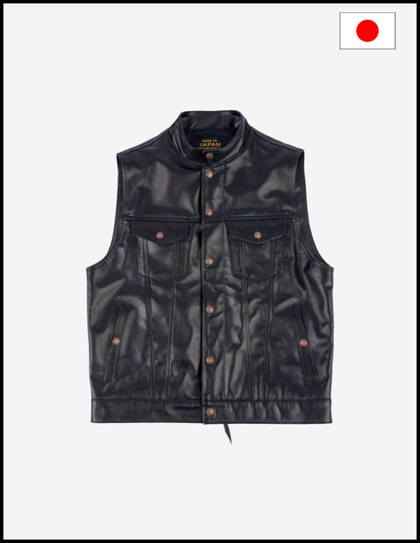Iron Heart IHV-45 Japanese Steerhide Modified Type III Vest - Black | Premium Biker Jacket for Men | Perfect for Motorcycle Riding & Casual Outfits