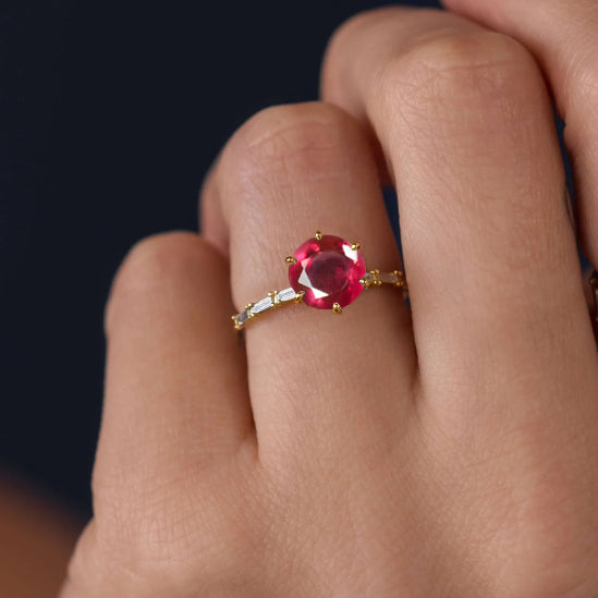 Red Ruby Seven Stone Ring – Elegant Vintage Jewelry for Women, Perfect for Weddings, Anniversaries & Special Occasions
