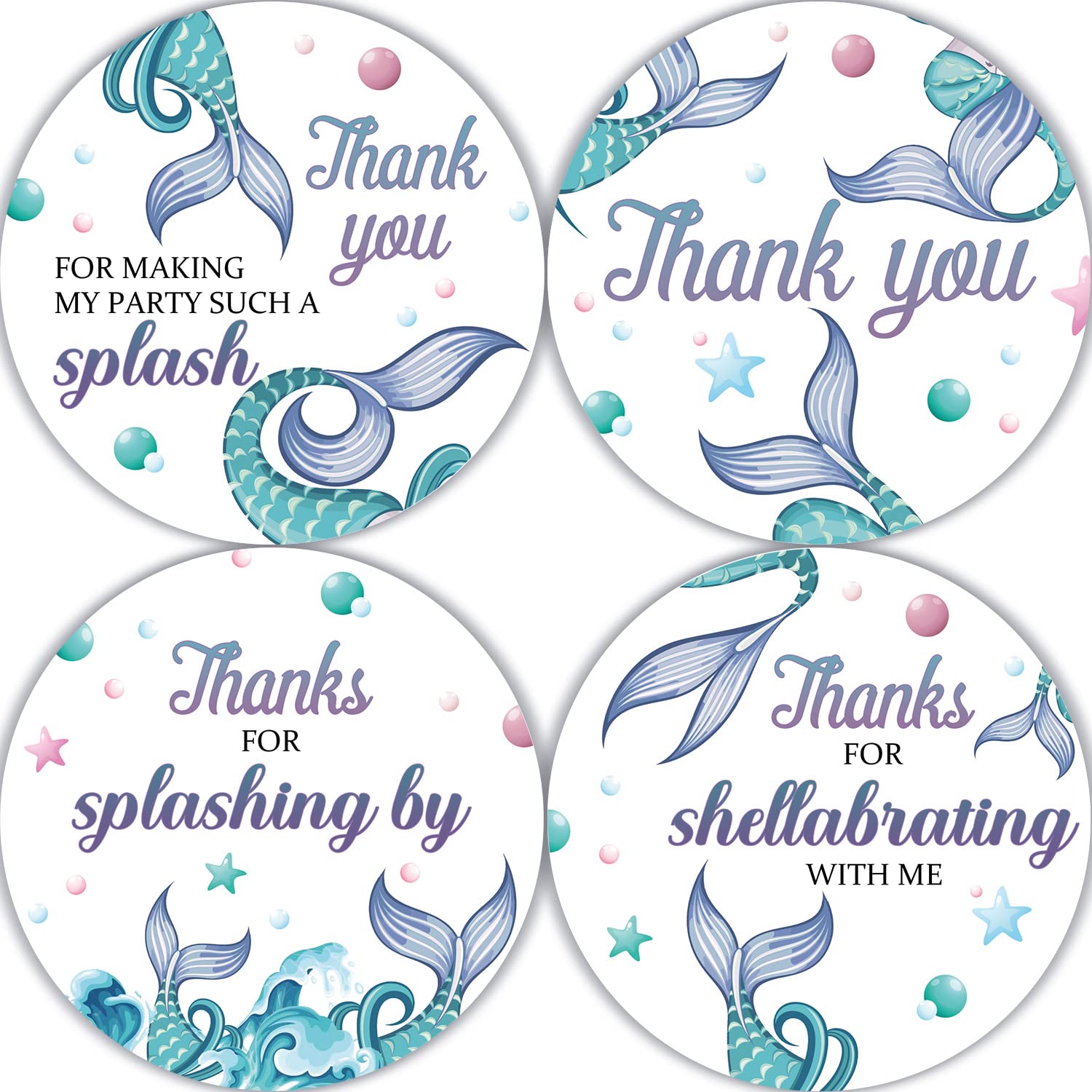 80 Pieces Cute Mermaid Thank You Stickers - 4 Unique Designs for Baby Showers, Birthday Parties & Under The Sea Theme Decorations - Perfect for Gift Wrapping, Bags & Labels - Ideal for Kids' Parties, DIY Crafts & Ocean-Themed Events