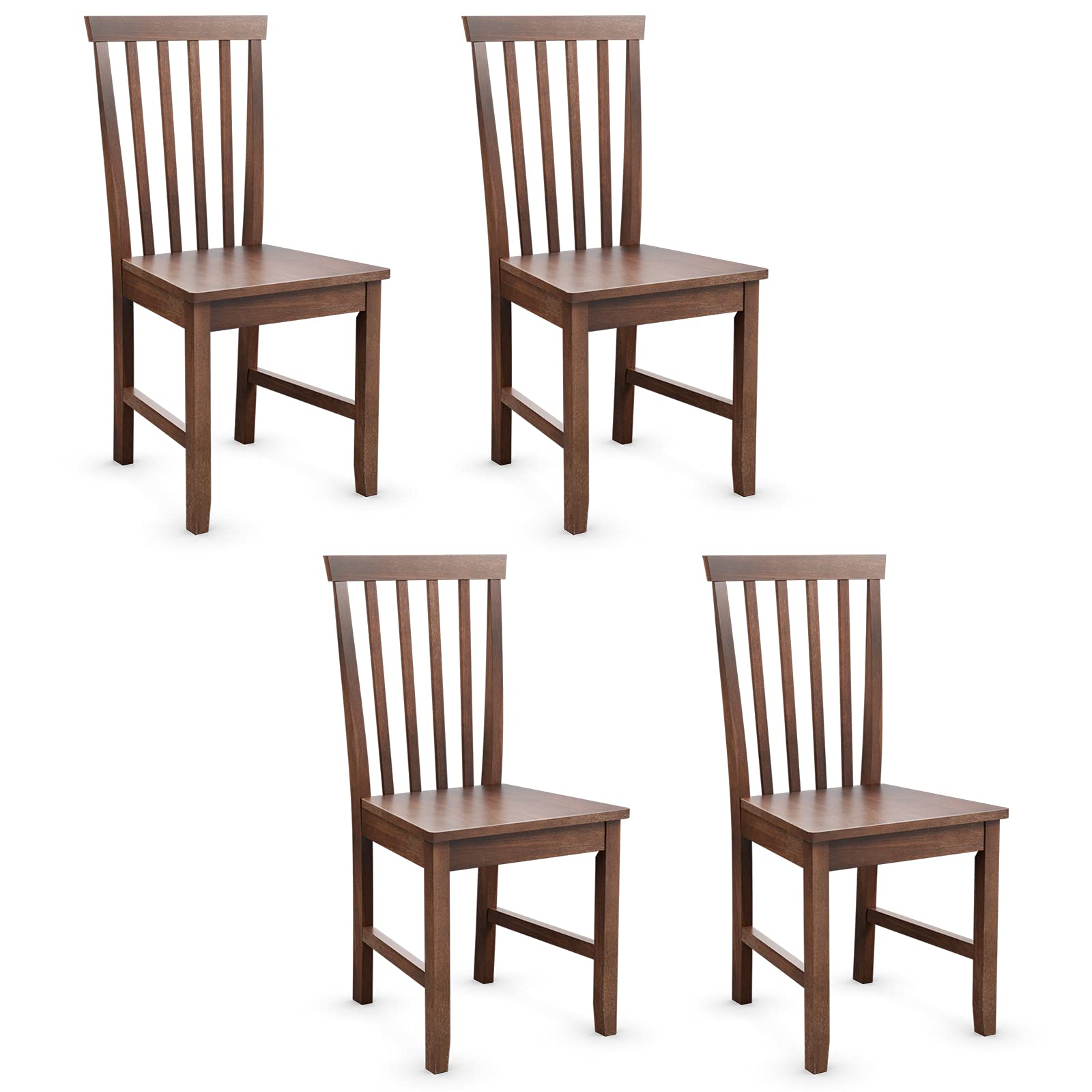 COSTWAY Set of 4 Slat Back Dining Chairs | Transitional Rubber Wood Side Chairs with Thickened Legs & Sturdy Construction | Smooth Surface for Comfort | Perfect for Dining Room, Kitchen, Living Room & Bedroom | Ideal for Family Meals, Entertaining Guests & Daily Relaxation