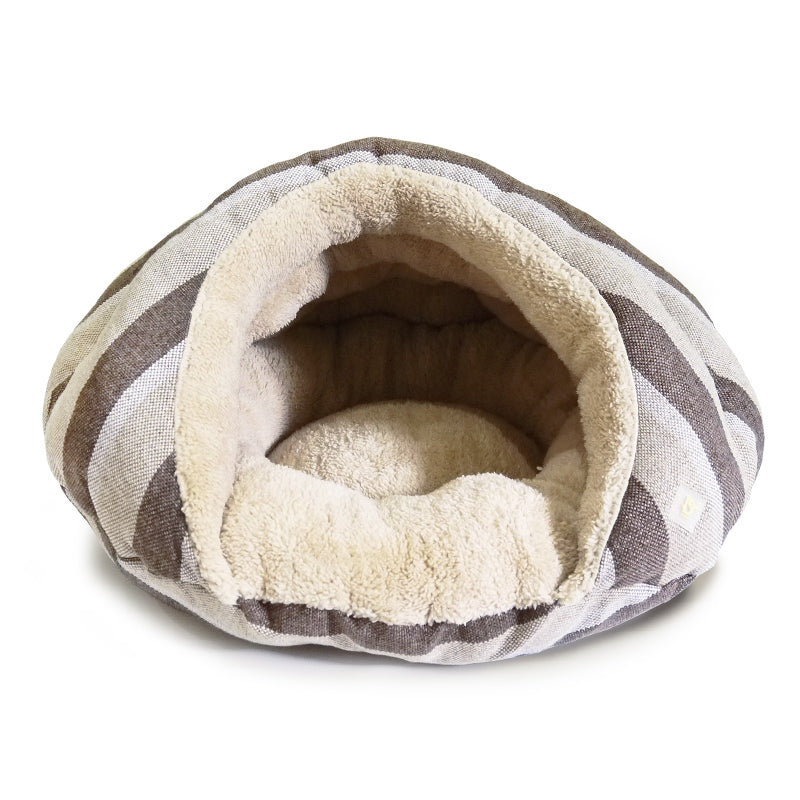 Brown Striped Burger Bed for Dogs - Cozy Pet Sofa for Small & Medium Breeds - Perfect for Living Room, Bedroom & Pet-Friendly Spaces