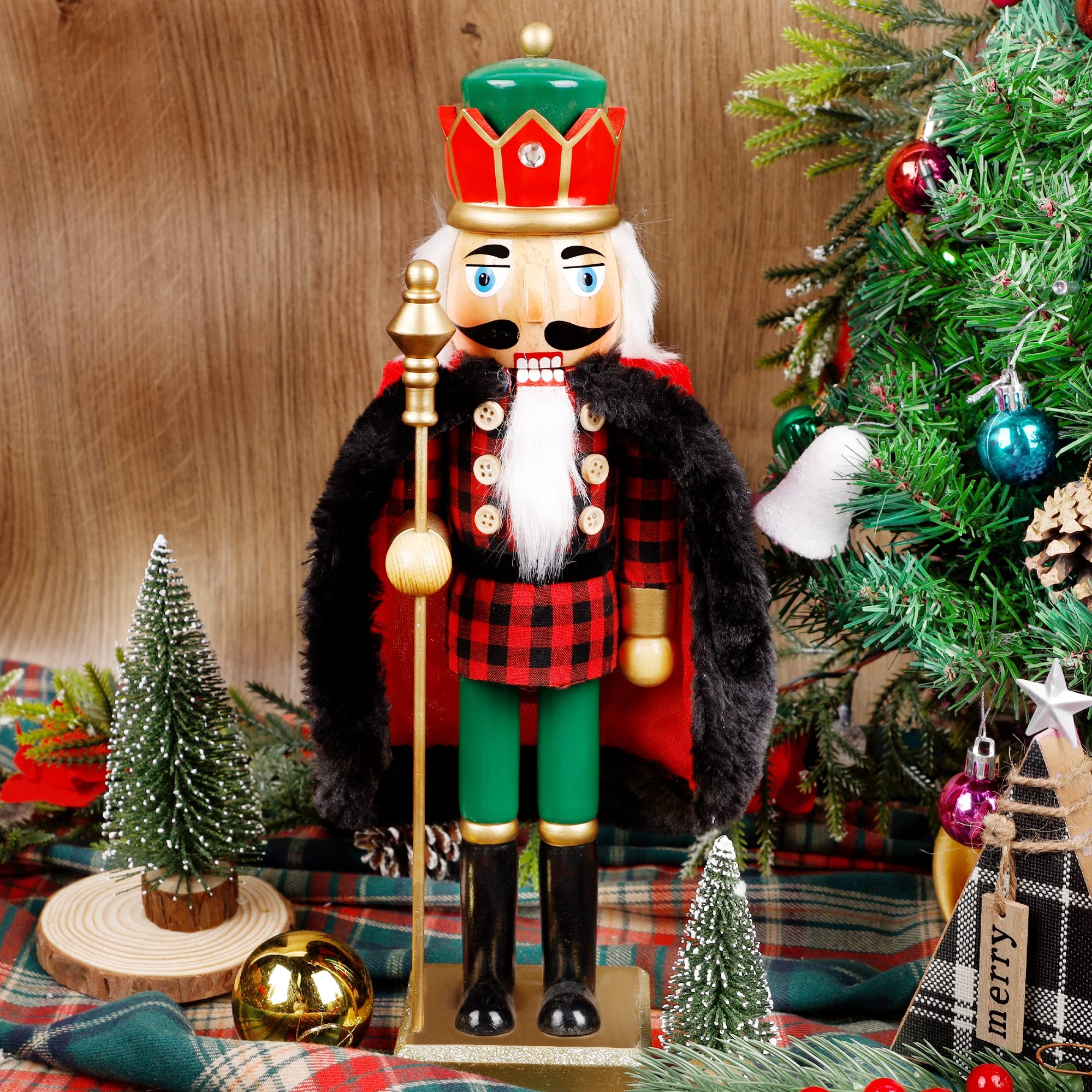14 Inch Wooden Christmas Nutcracker King with Scepter - Large Holiday Tabletop Decor for Xmas Tree, Mantel & Festive Shelf Displays - Perfect for Holiday Parties, Home Decor & Gift Giving