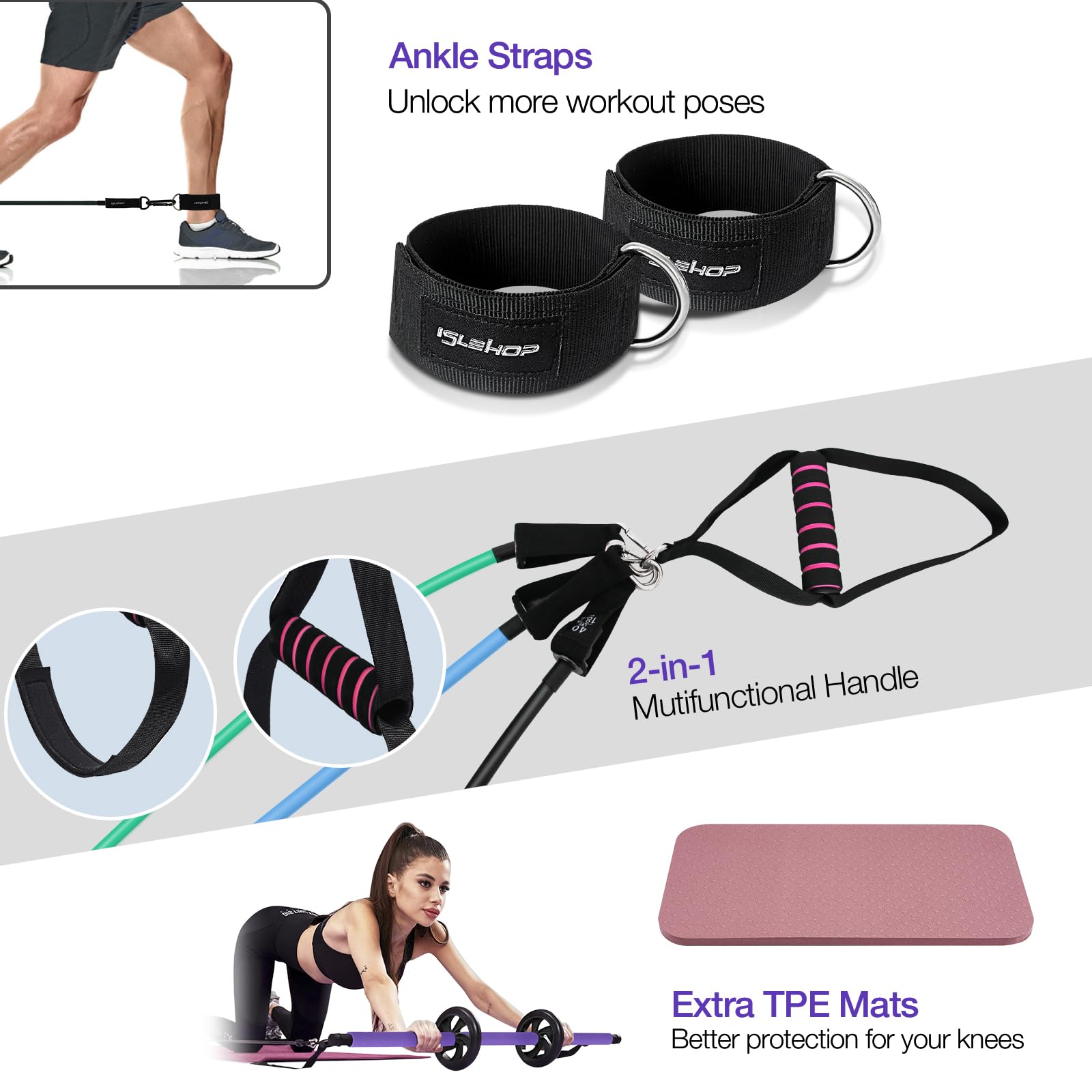 Pilates Bar Kit with 6 Resistance Bands - Yoga Exercise Bar with AB Roller - Portable Home Gym Equipment for Women & Men - Leg, Hip, Waist & Arm Workout - Perfect for Home Fitness, Yoga & Pilates Training