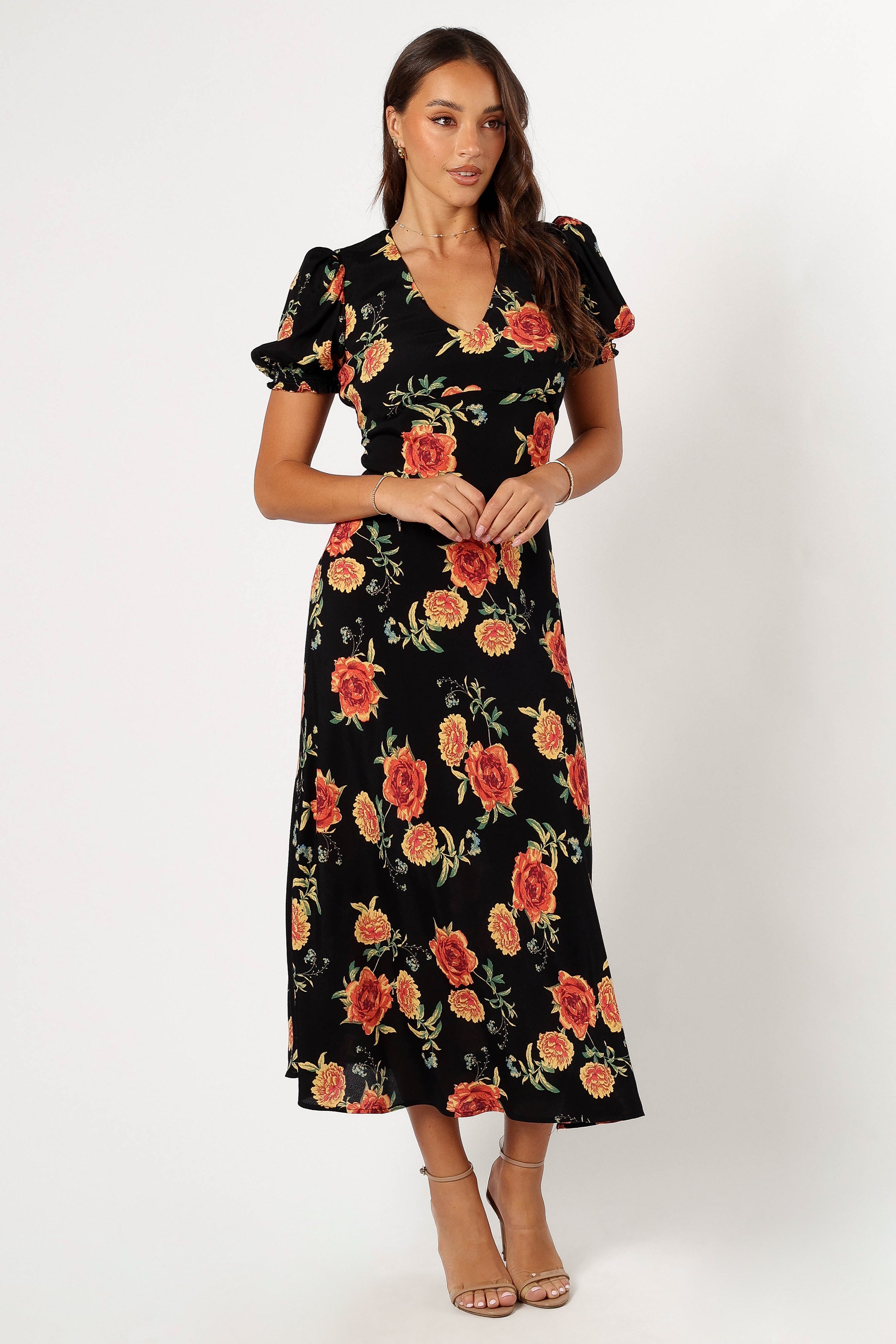 Christine Midi Dress - Floral Print Summer Dress for Women | Sunset Floral Pattern | Casual & Party Wear | Perfect for Beach, Vacation & Date Nights