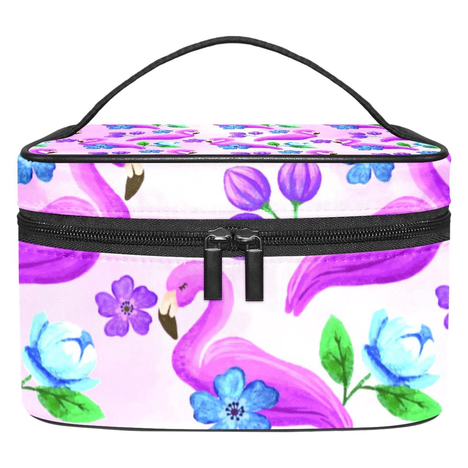 Portable Travel Makeup Organizer Bag for Women - Cosmetic Case with Flamingo Flower Design, Perfect for Toiletries & Beauty Essentials on the Go - Ideal for Vacation, Gym, and Daily Use