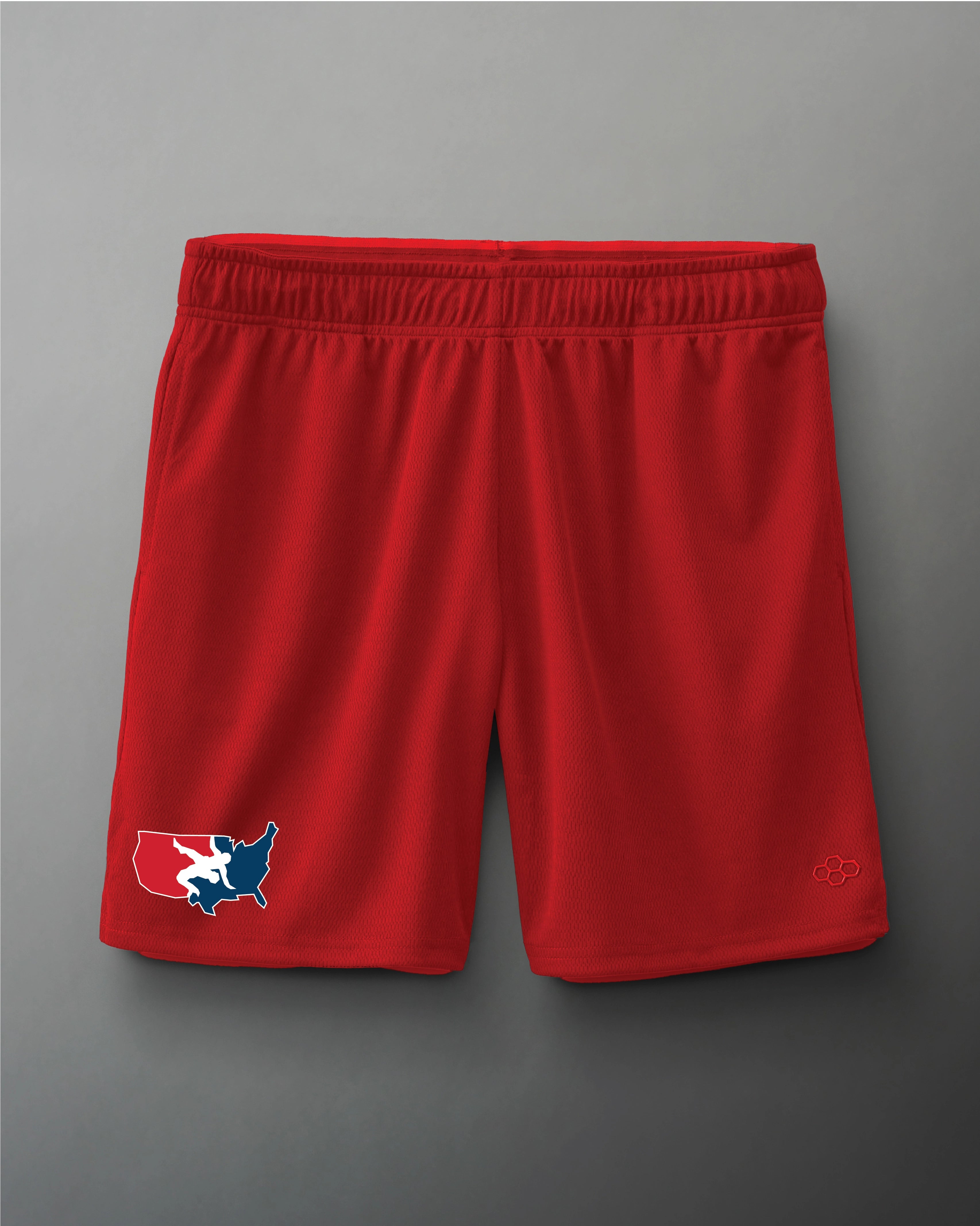 VIK USAW Logo 8 Mesh Shorts - Breathable Athletic Shorts for Men in Red | Perfect for Running, Gym Workouts & Sports Training