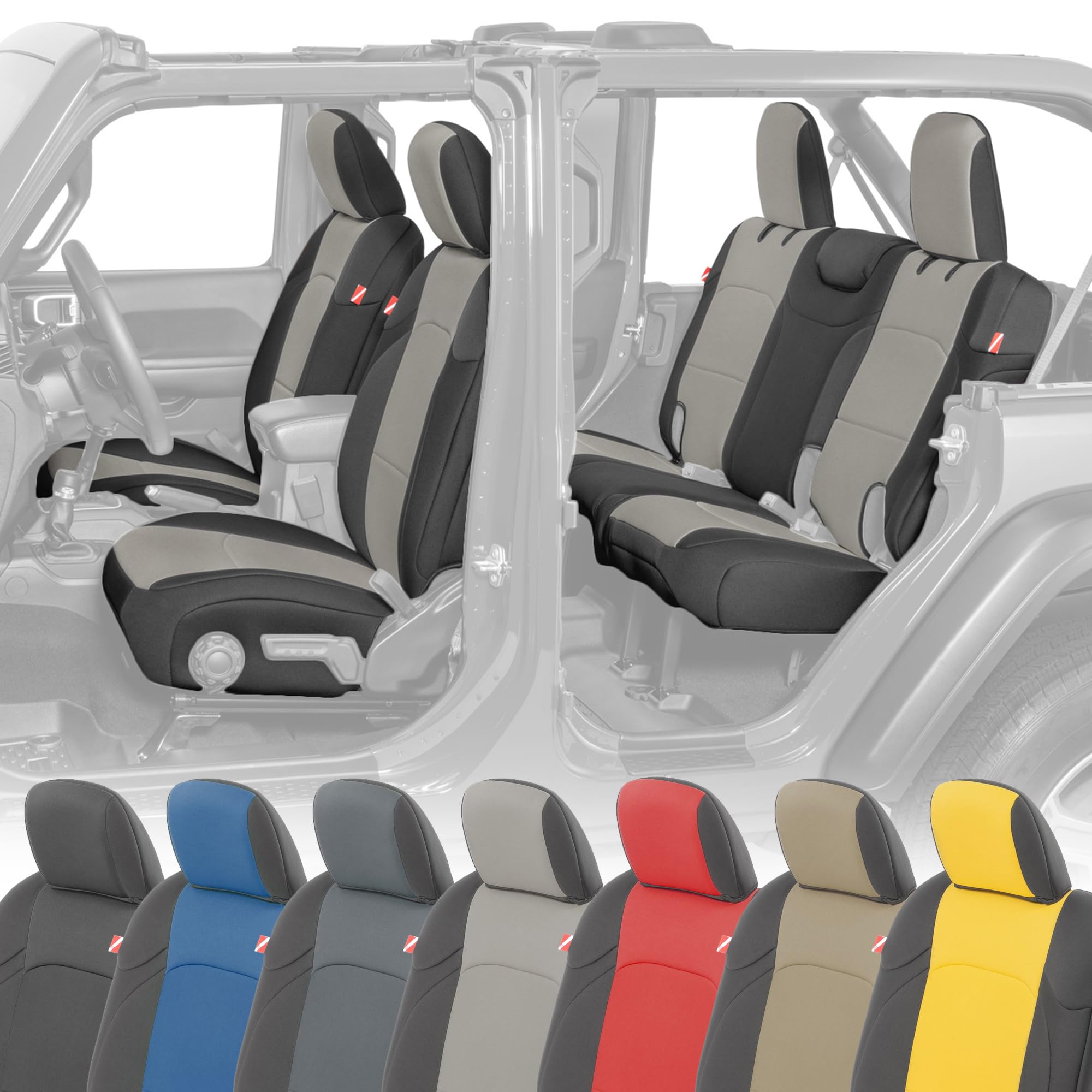 **Diver Down Neoprene Seat Cover Set for Jeep Wrangler JL 4-Door (2018-2022) - Waterproof, Custom Fit Front & Back Seat Covers - Soft Padded, Thermal Resistant Cushion (Grey, Leather Seats) - Perfect for Off-Roading, Camping & Outdoor Adventures**