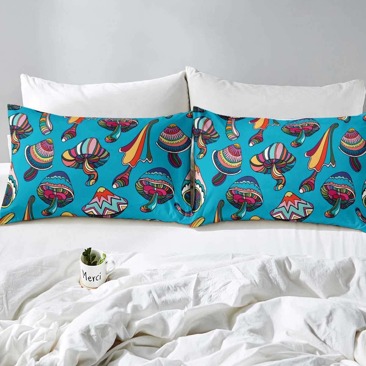 Vibrant Mushroom Duvet Cover Set for Kids & Teens - Twin Size Psychedelic Botany Bedding with Whimsical Doodles - Perfect for Boys & Girls Bedrooms, Dorm Decor, and Fantasy-Themed Sleep Spaces