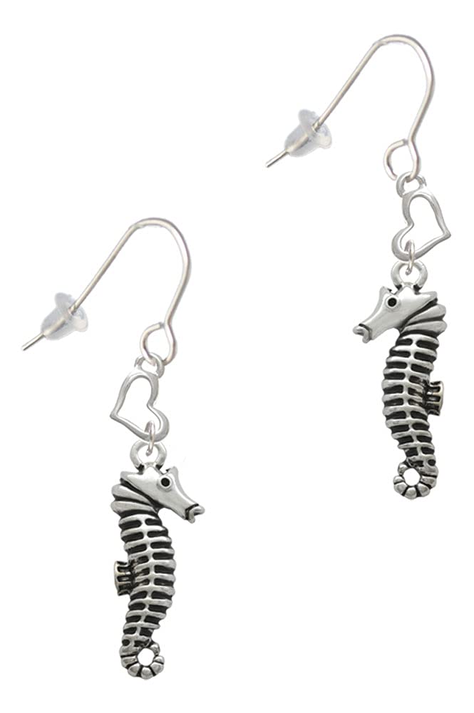 Vintage Silver-Toned Seahorse & Heart French Hook Earrings for Women - Boho Beach Jewelry, Perfect for Summer Outfits & Gift Giving