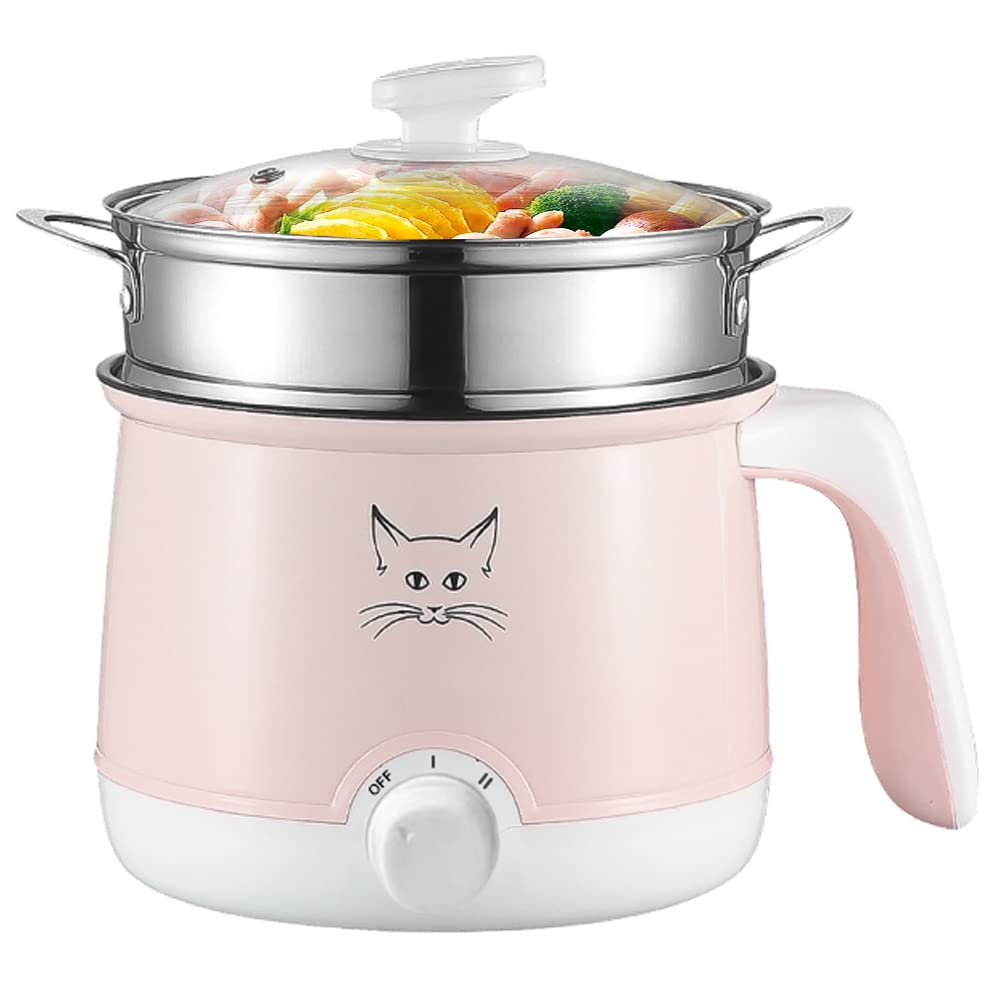 Electric Hot Pot with Temperature Control - 1.8L Mini Cooker for Ramen, Soup, Noodles, Steak & Oatmeal - Fast Heating Portable Pink Pot - Perfect for Dorms, Offices & Small Kitchens