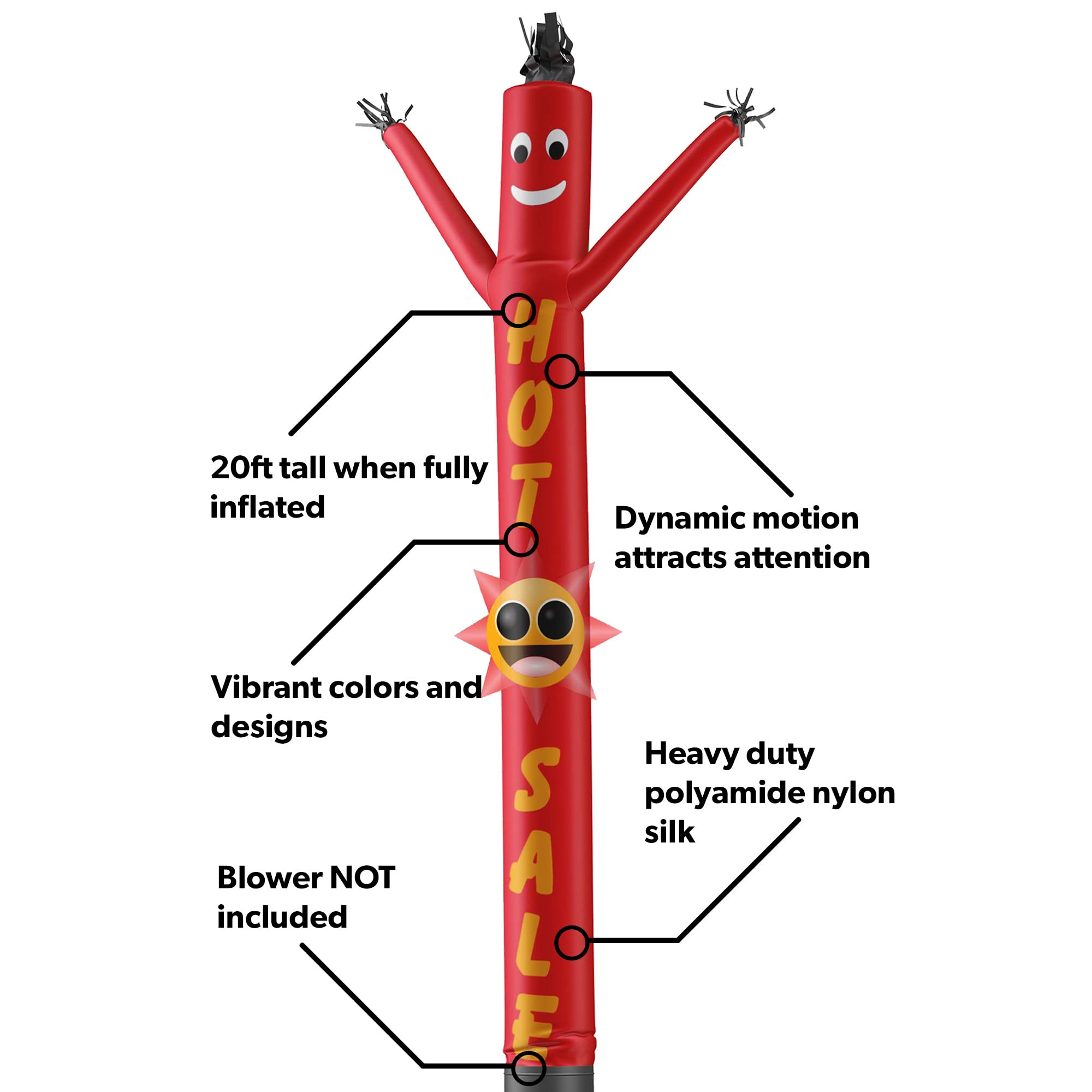16-Ft Inflatable Tube Man Air Dancer - No Blower Included | Outdoor Advertising, Car Dealerships, Grand Openings & Events | High-Visibility Promotional Tool