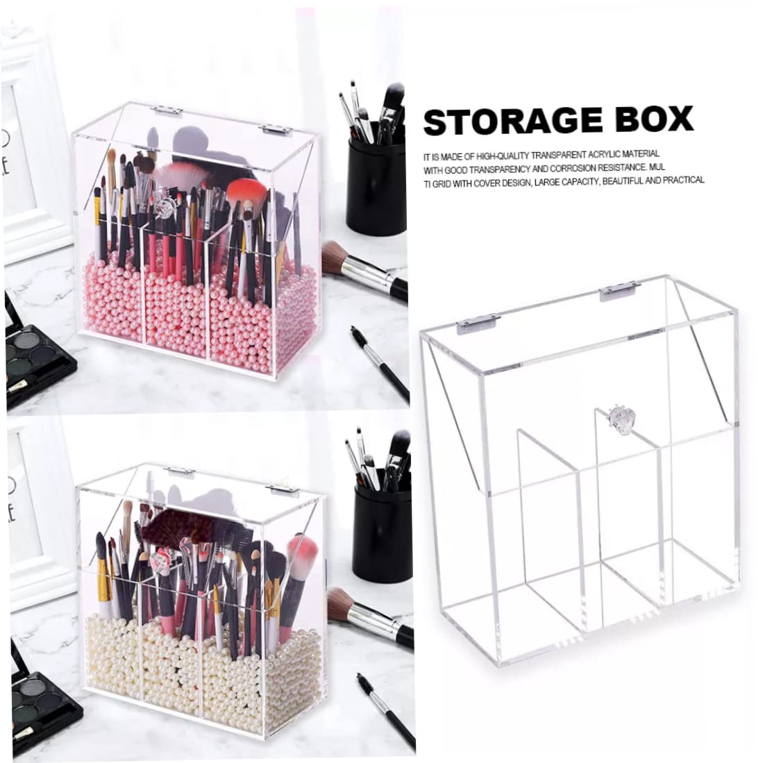 NOPEILVI Clear Acrylic Makeup Brush Holder with Lid - Cosmetic Brush Organizer Storage Box for Makeup Brushes, Eyeshadow Brushes & Beauty Tools | Perfect for Vanity, Travel & Salon Use