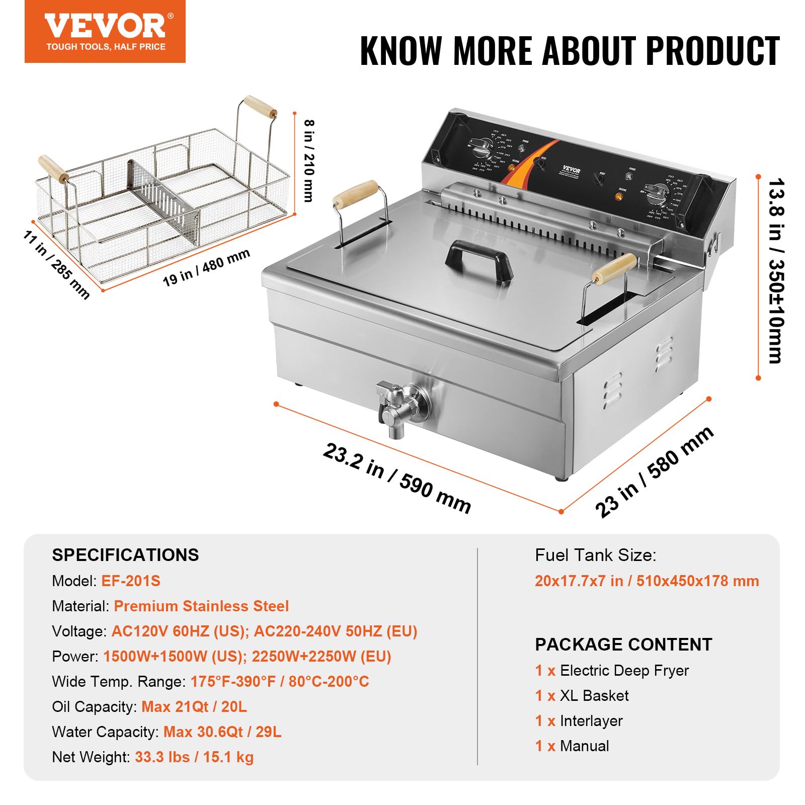 VEVOR 3000W Commercial Deep Fryer with Basket - 30.6Qt/29L Large Capacity Electric Turkey Fryer, Stainless Steel Countertop Oil Fryer with Temperature Control - Perfect for Restaurants, Catering & Home Kitchen Use