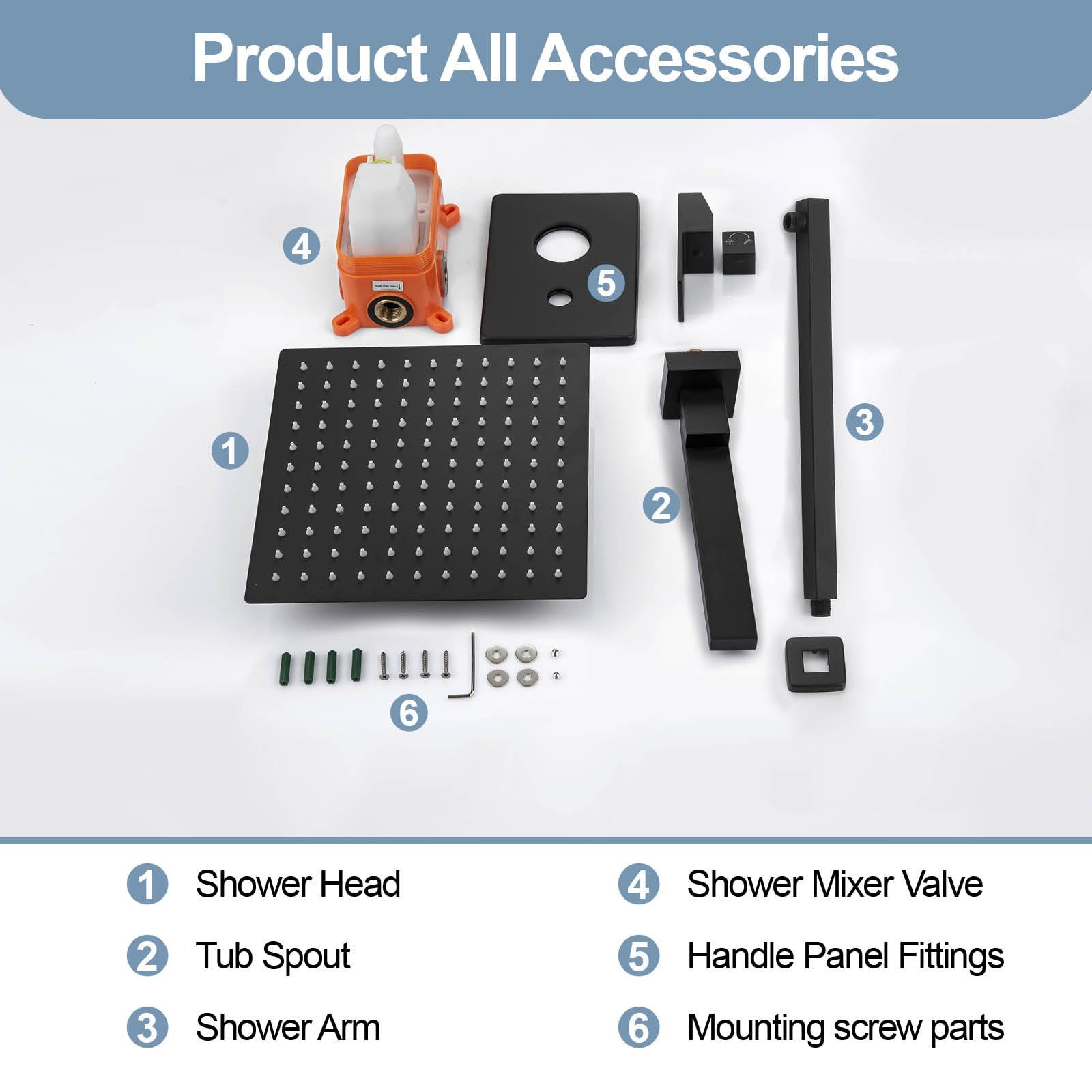 Premium Matte Black Wall Mount Shower Tub Faucet Set with Rainfall Shower Head & 180° Folding Tub Spout - Single Handle Bathtub and Shower Trim Kit for Modern Bathroom Renovation (Ideal for Master Bath, Guest Bath & Spa-Like Shower Experience)