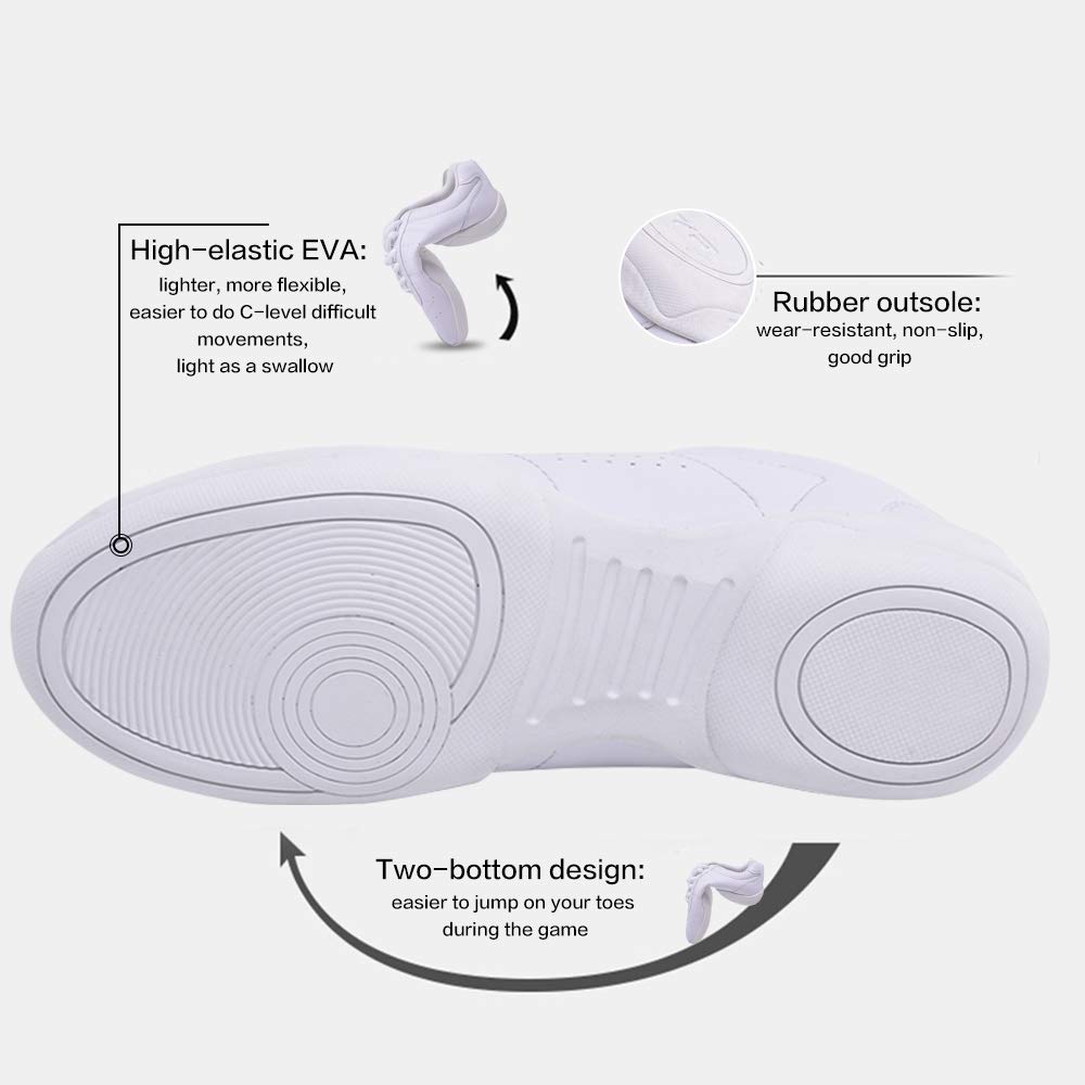 Women's White Cheerleading Shoes - Athletic Dance Sneakers for Cheer, Tennis & Walking | Lightweight Flats for Girls & Women | Perfect for Practice, Performances & Casual Wear